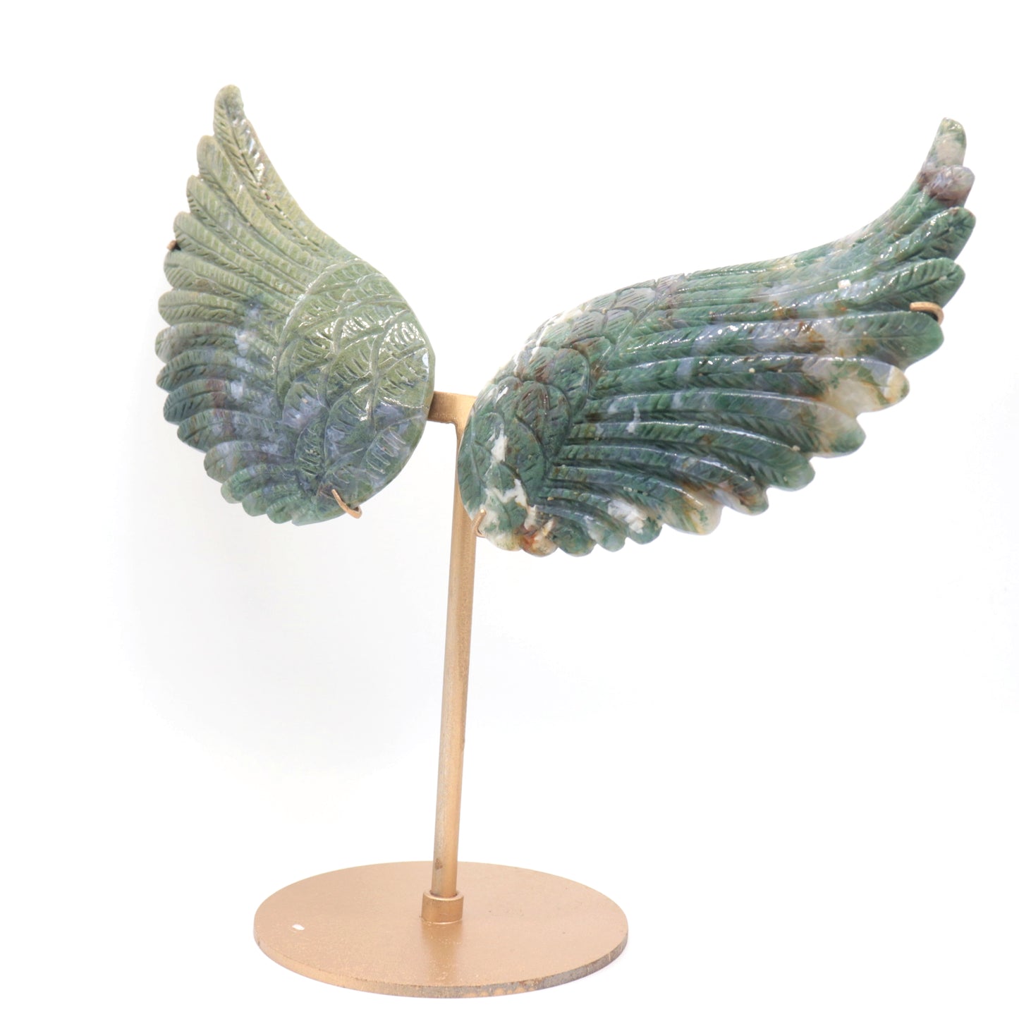 Natural Moss Agate Crystal Angel wings Quartz Healing + stand 1pc