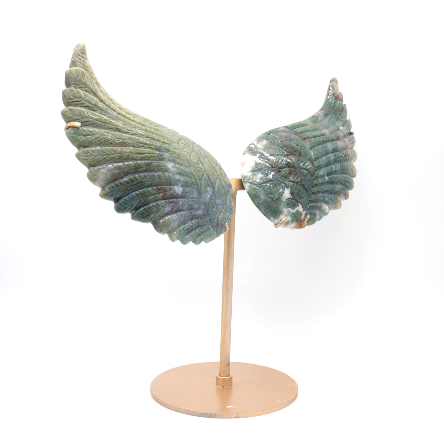 Natural Moss Agate Crystal Angel wings Quartz Healing + stand 1pc