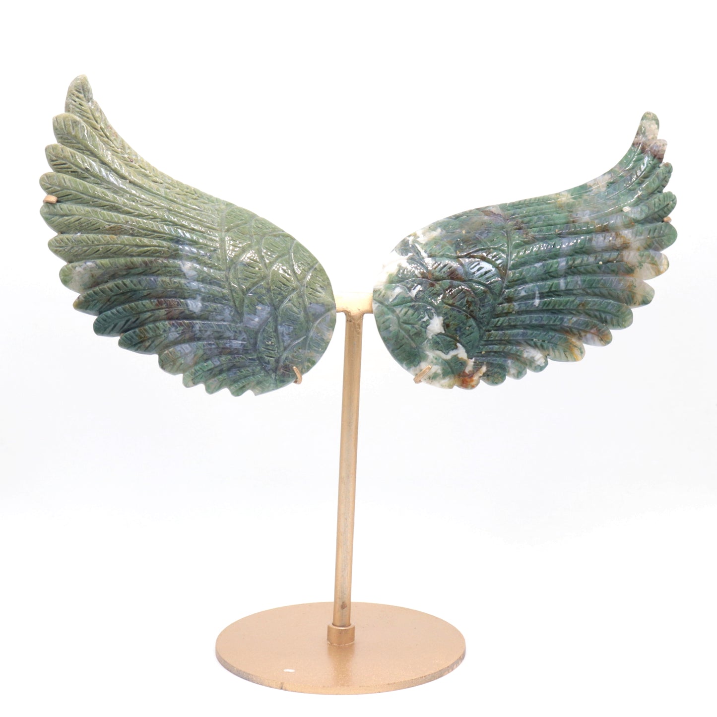 Natural Moss Agate Crystal Angel wings Quartz Healing + stand 1pc