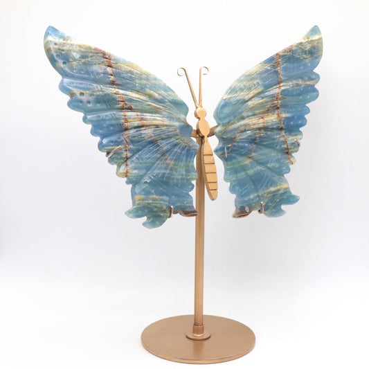 Natural Blue Onyx Crystal Butterfly wings Quartz Healing + stand 1pc