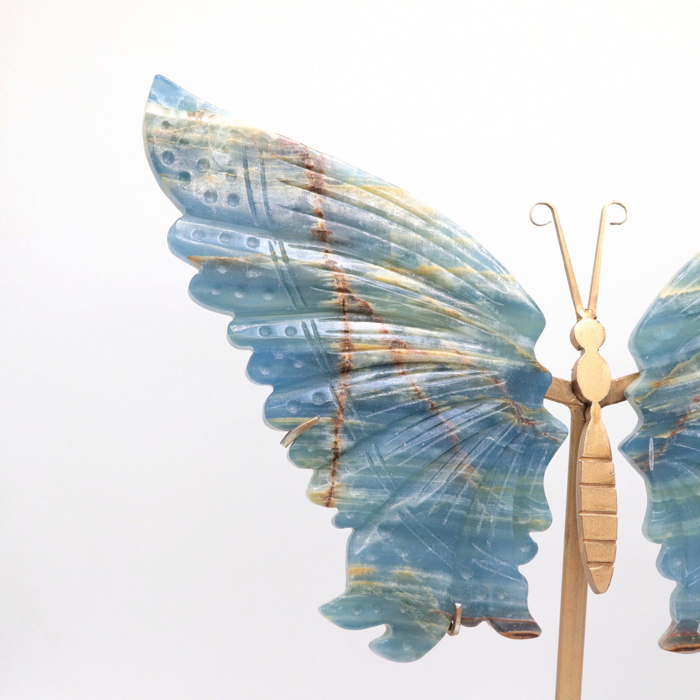 Natural Blue Onyx Crystal Butterfly wings Quartz Healing + stand 1pc