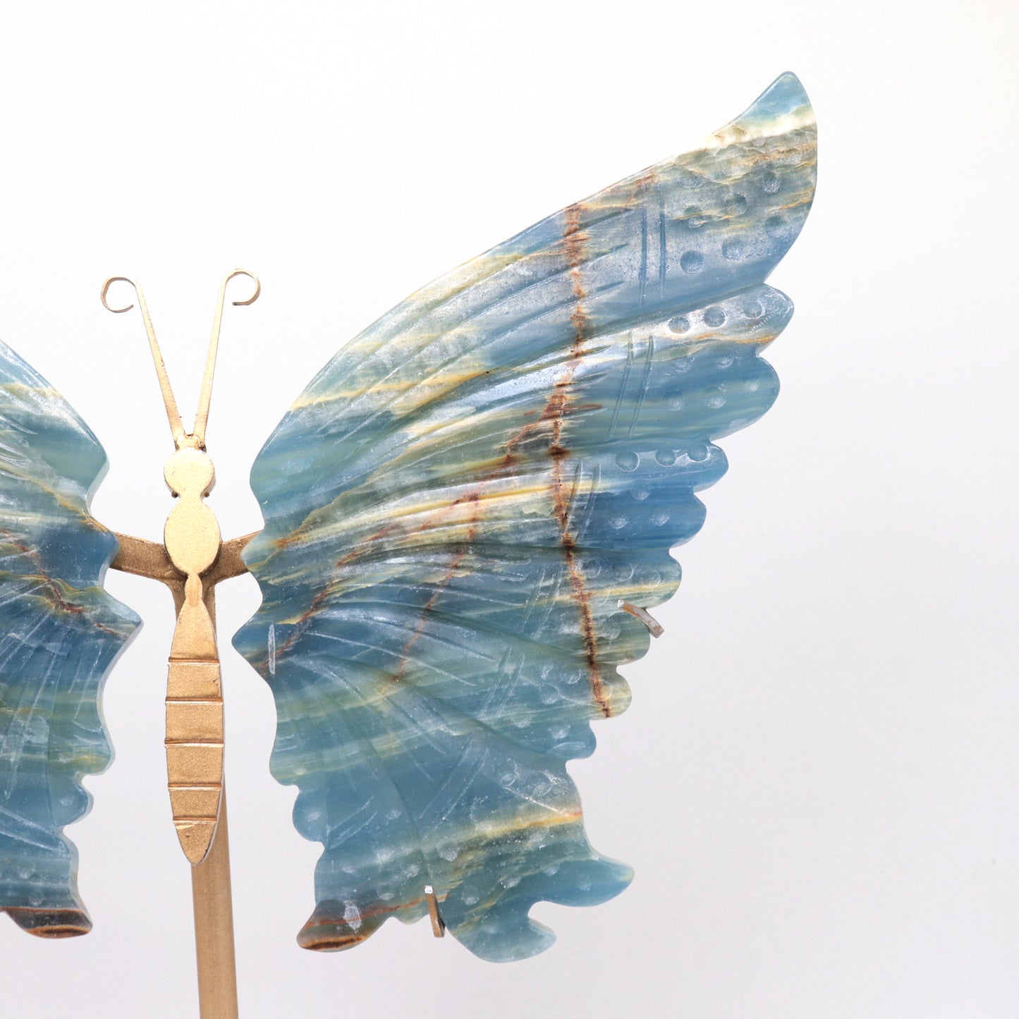 Natural Blue Onyx Crystal Butterfly wings Quartz Healing + stand 1pc