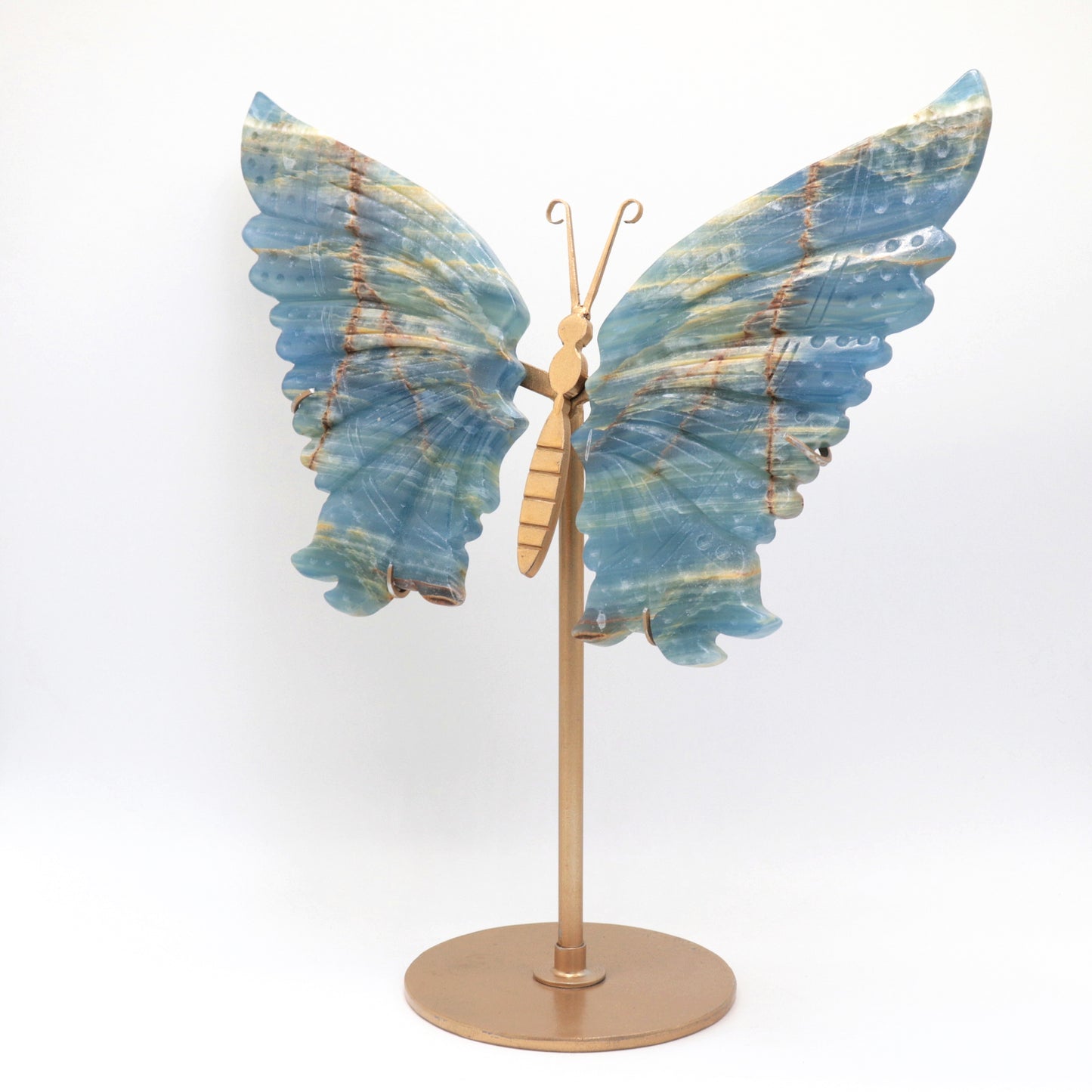 Natural Blue Onyx Crystal Butterfly wings Quartz Healing + stand 1pc