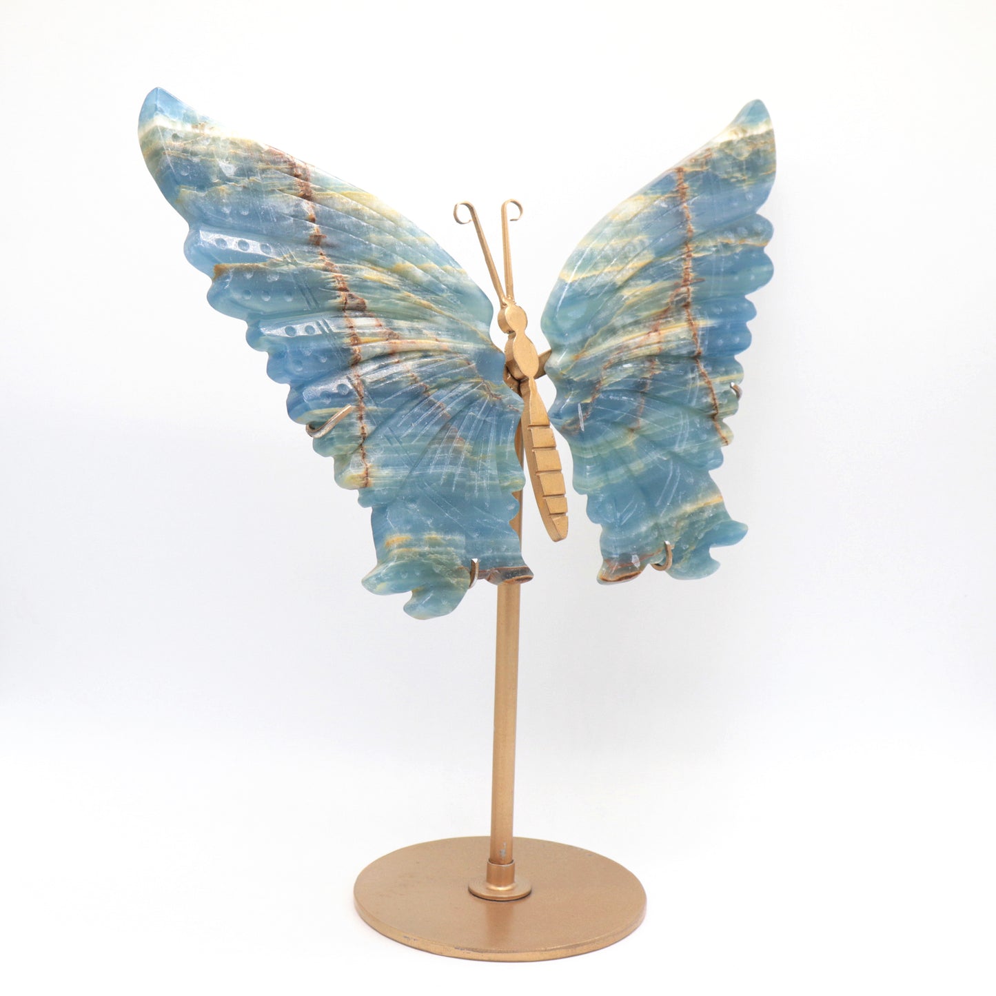 Natural Blue Onyx Crystal Butterfly wings Quartz Healing + stand 1pc
