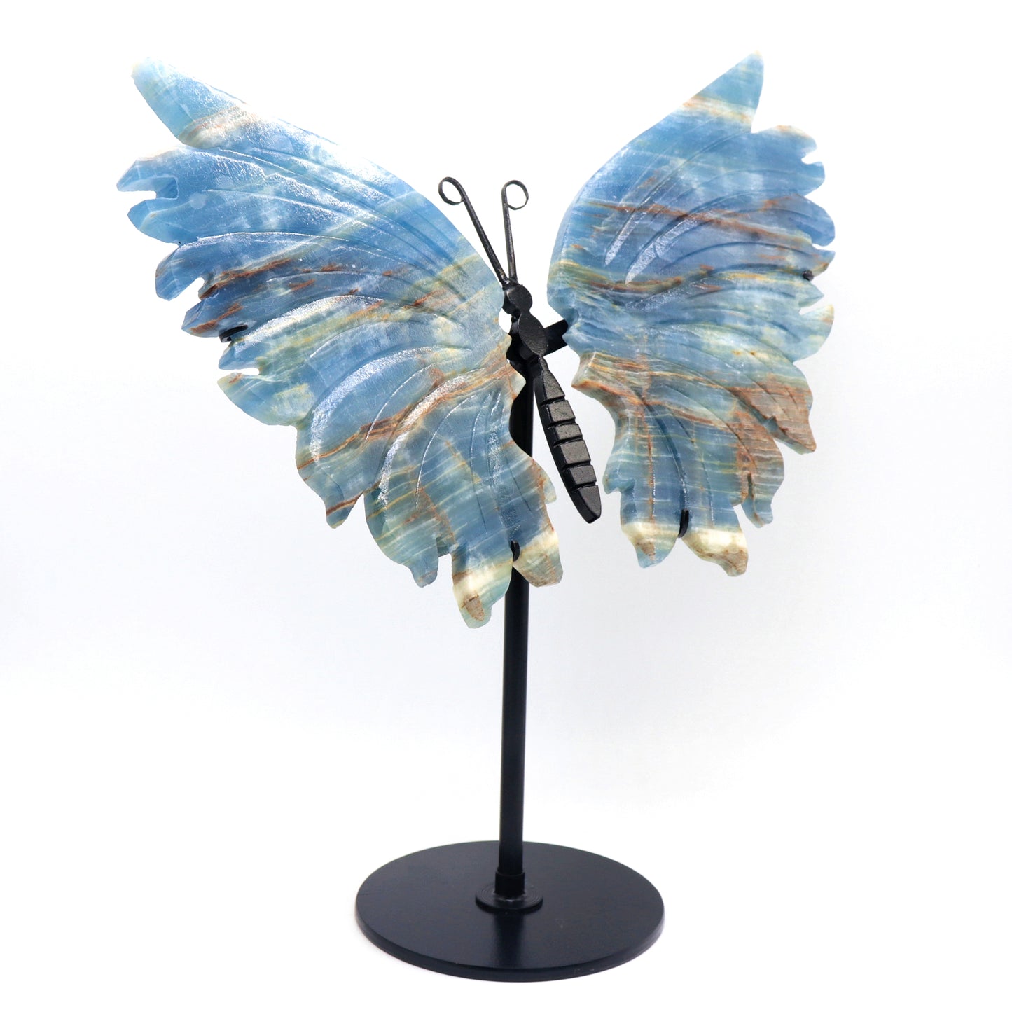 Natural Blue Onyx Crystal Butterfly wings Quartz Healing + stand 1pc