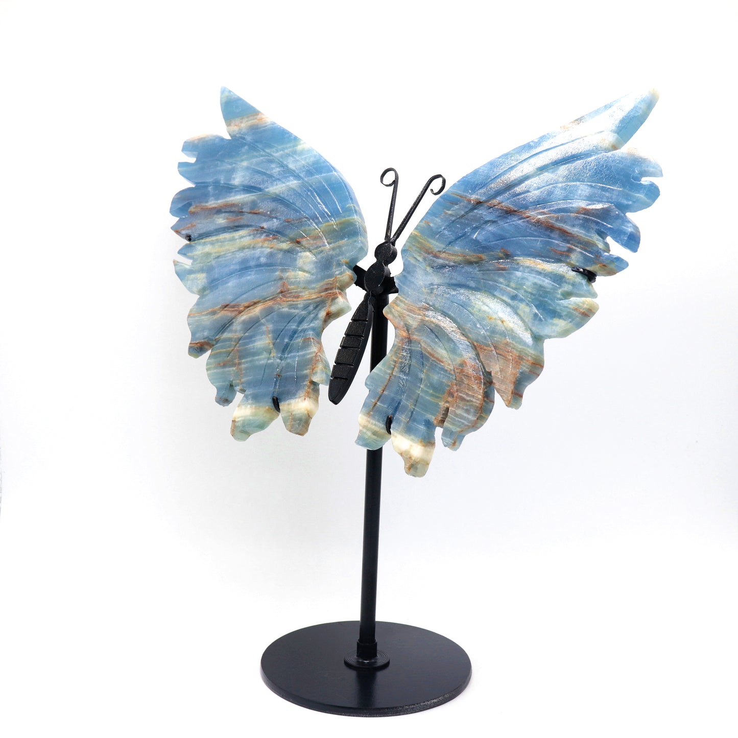 Natural Blue Onyx Crystal Butterfly wings Quartz Healing + stand 1pc