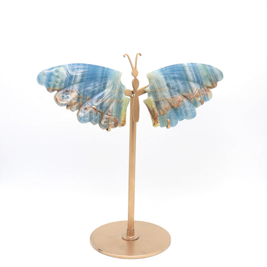 Natural Blue Onyx Crystal Butterfly wings Quartz Healing + stand 1pc