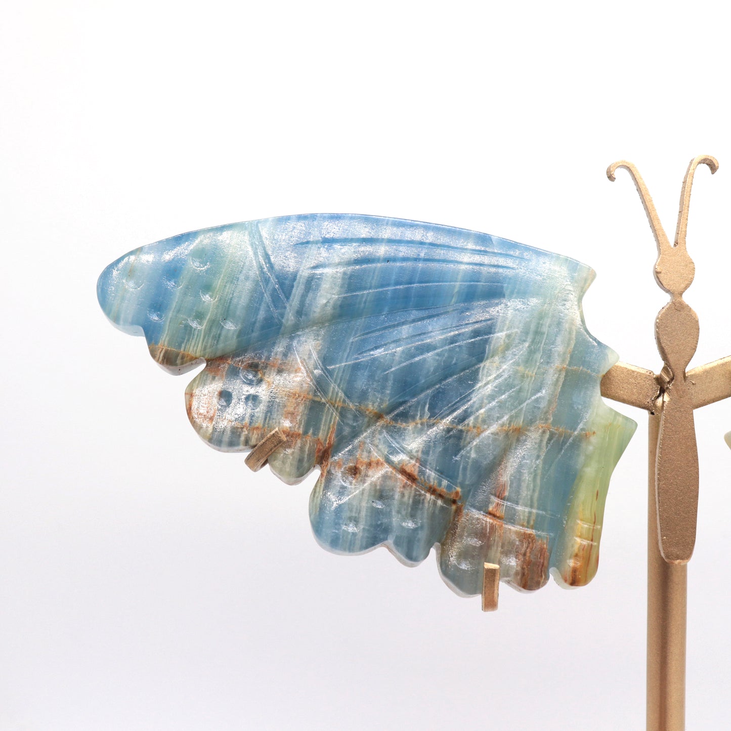 Natural Blue Onyx Crystal Butterfly wings Quartz Healing + stand 1pc
