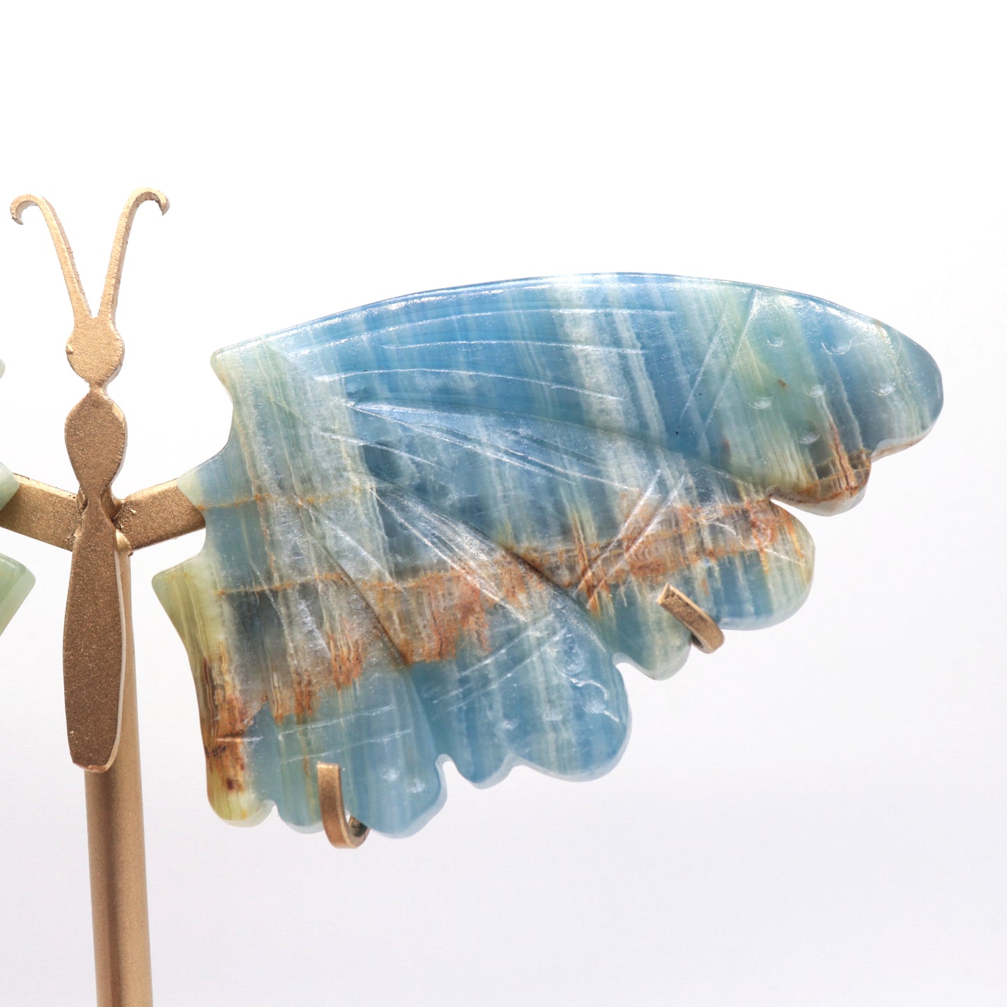 Natural Blue Onyx Crystal Butterfly wings Quartz Healing + stand 1pc