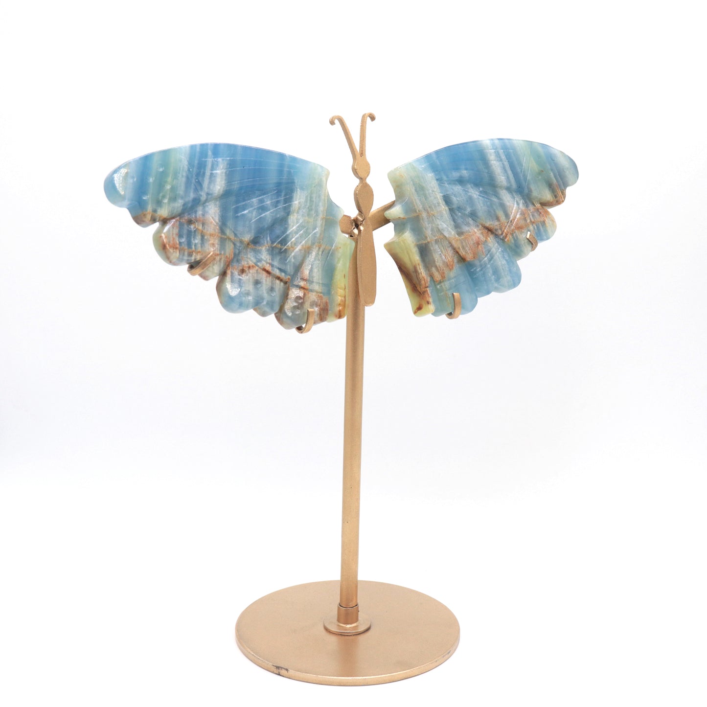 Natural Blue Onyx Crystal Butterfly wings Quartz Healing + stand 1pc