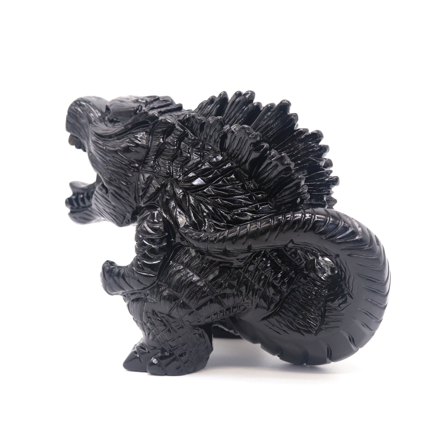 4.5" Carved Black Obsidian Crystal Godzilla Figurine Reiki Gift
