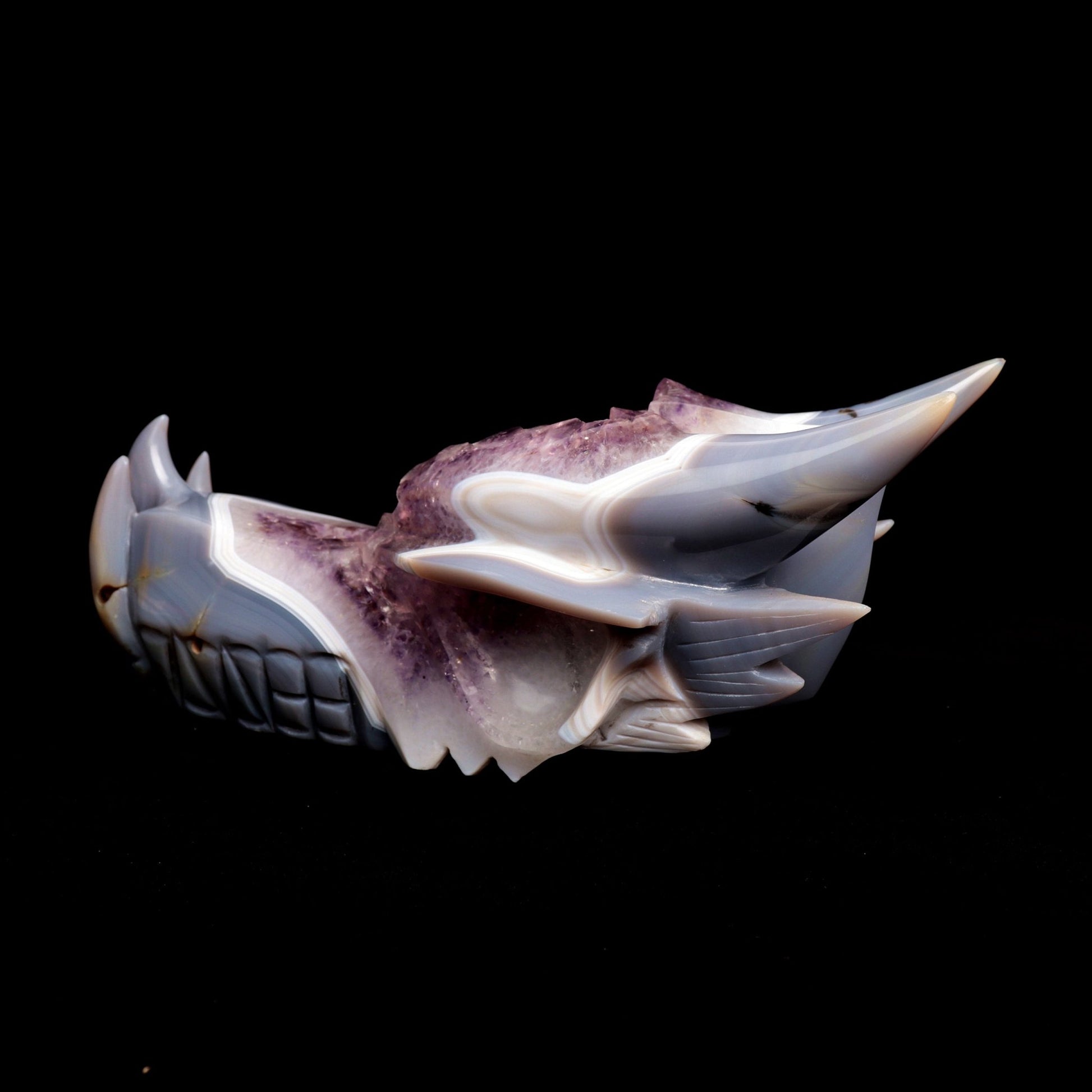 10" Agate Amethyst Cluster Hand Carved Dragon Head Sculpture, Crystal Healing - crystaltreasure