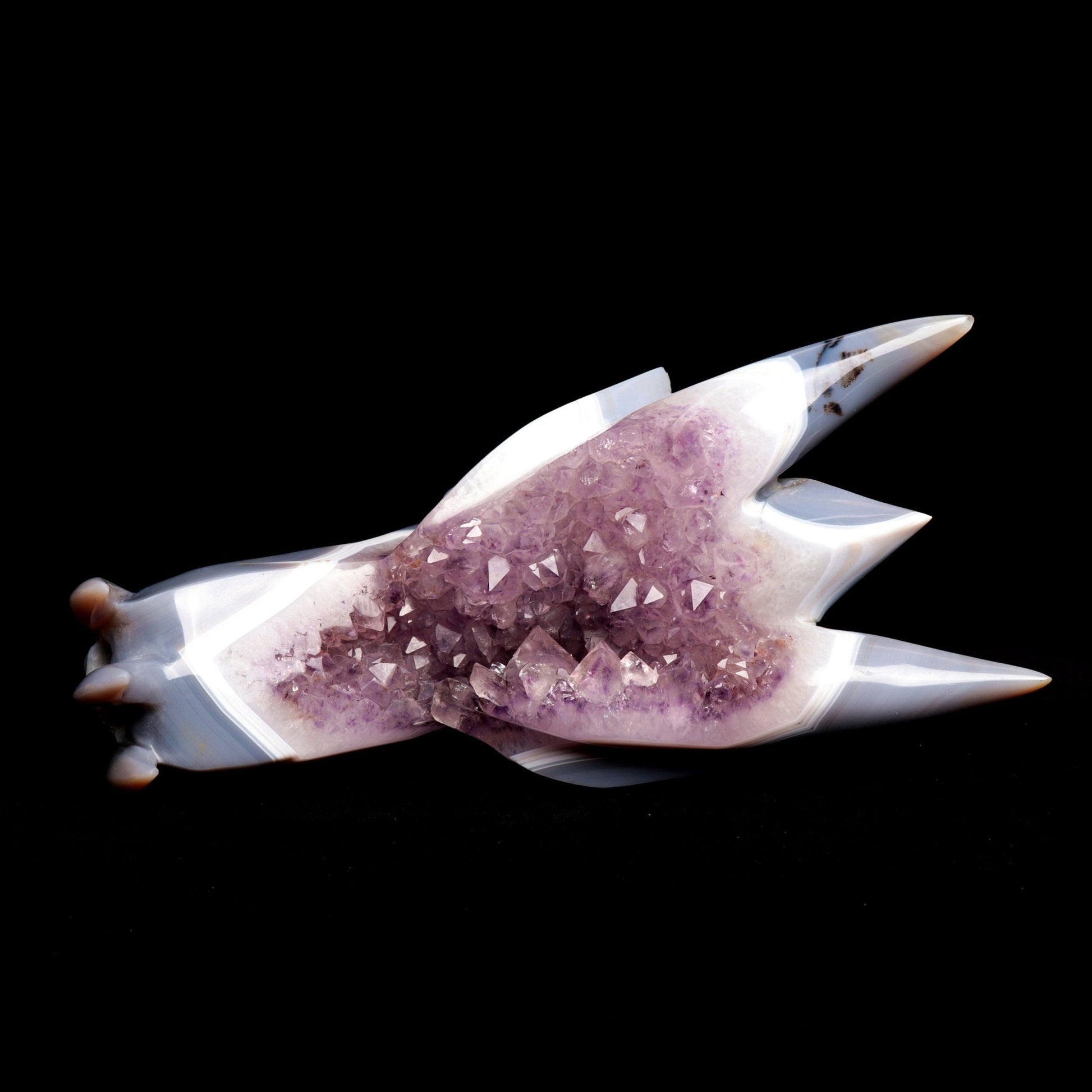 10" Agate Amethyst Cluster Hand Carved Dragon Head Sculpture, Crystal Healing - crystaltreasure