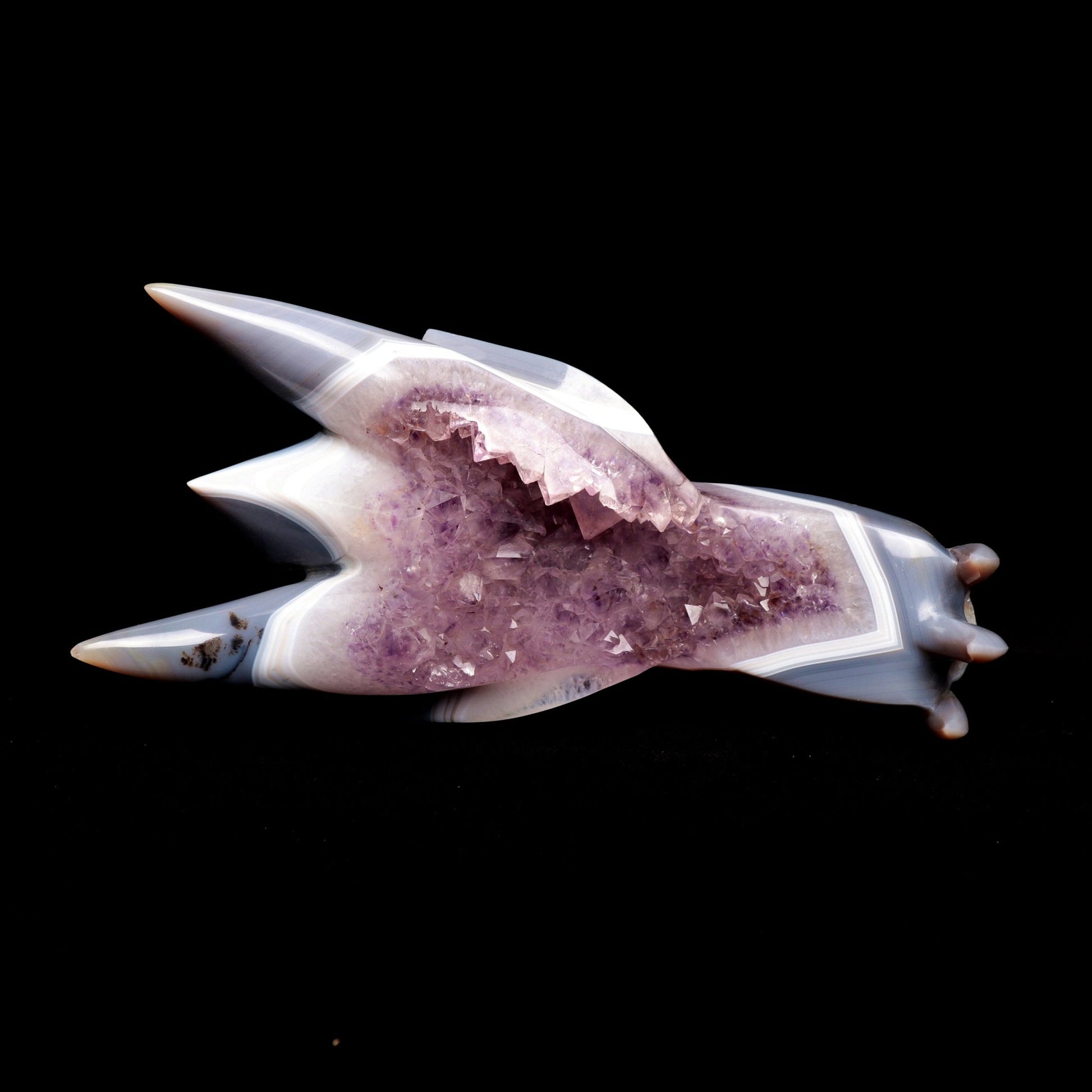 10" Agate Amethyst Cluster Hand Carved Dragon Head Sculpture, Crystal Healing - crystaltreasure