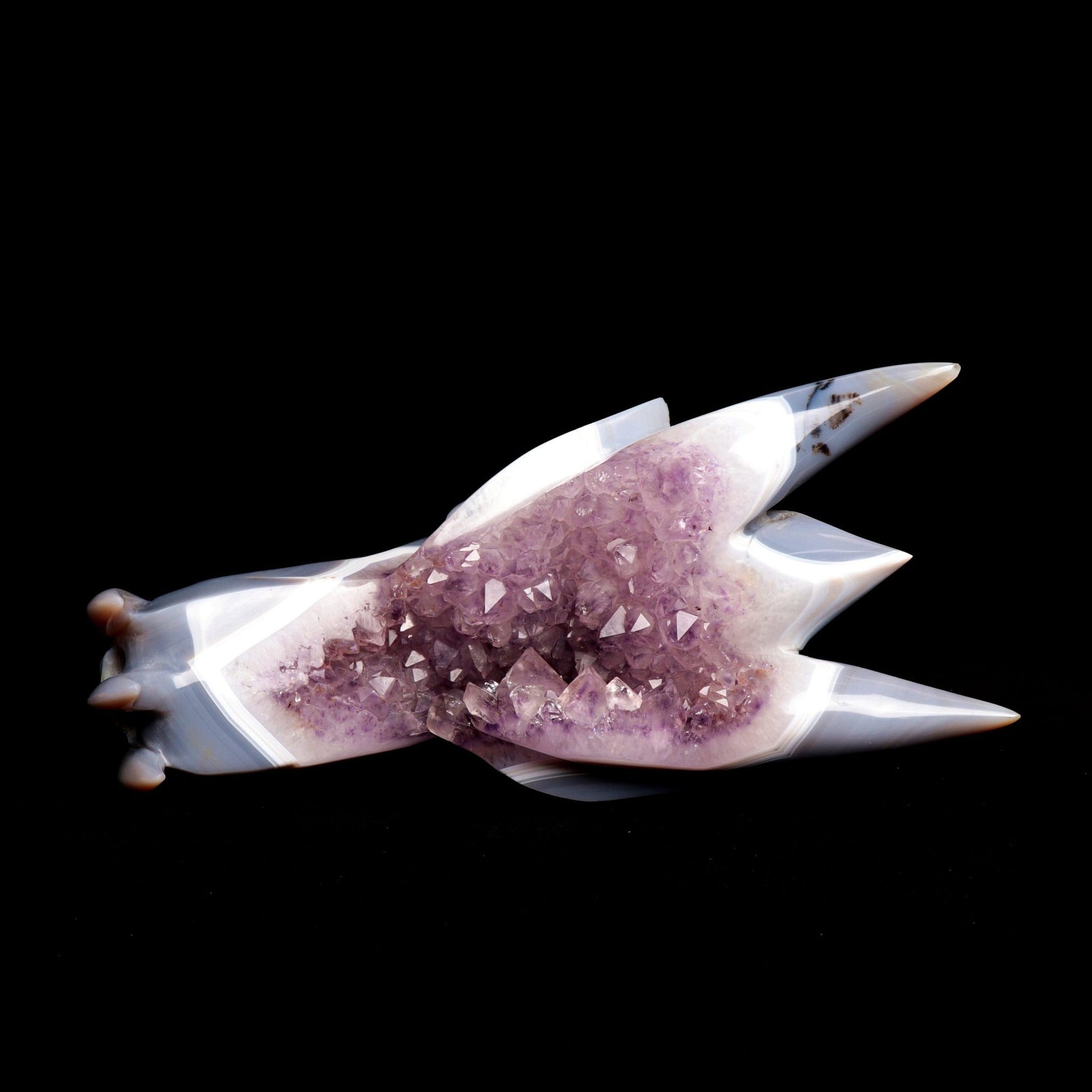 10" Agate Amethyst Cluster Hand Carved Dragon Head Sculpture, Crystal Healing - crystaltreasure