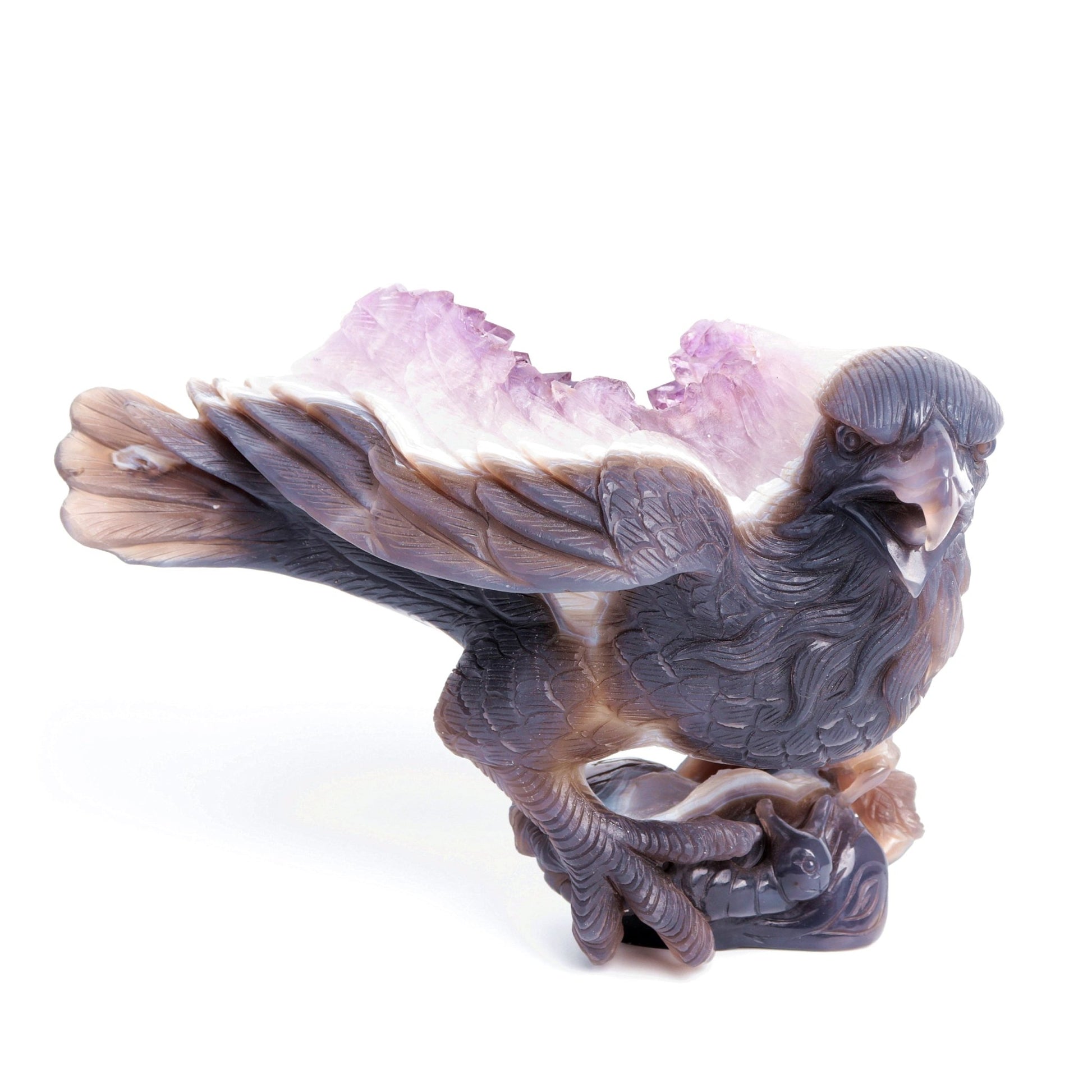 10" Amethyst Geode Agate Crystal Eagle Figurine Realistic Healing Quartz - crystaltreasure