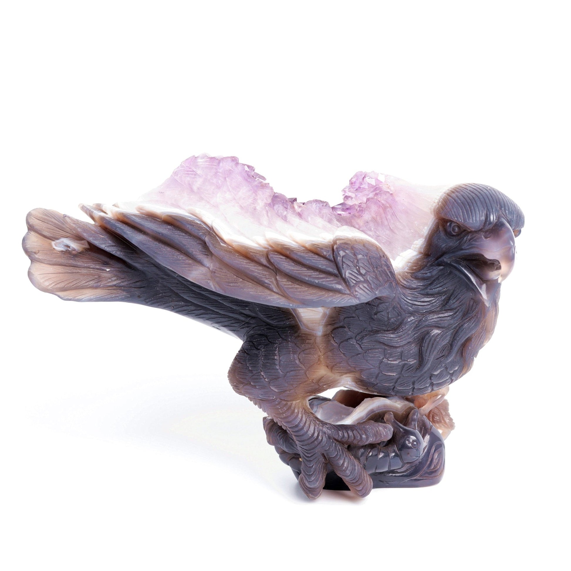 10" Amethyst Geode Agate Crystal Eagle Figurine Realistic Healing Quartz - crystaltreasure