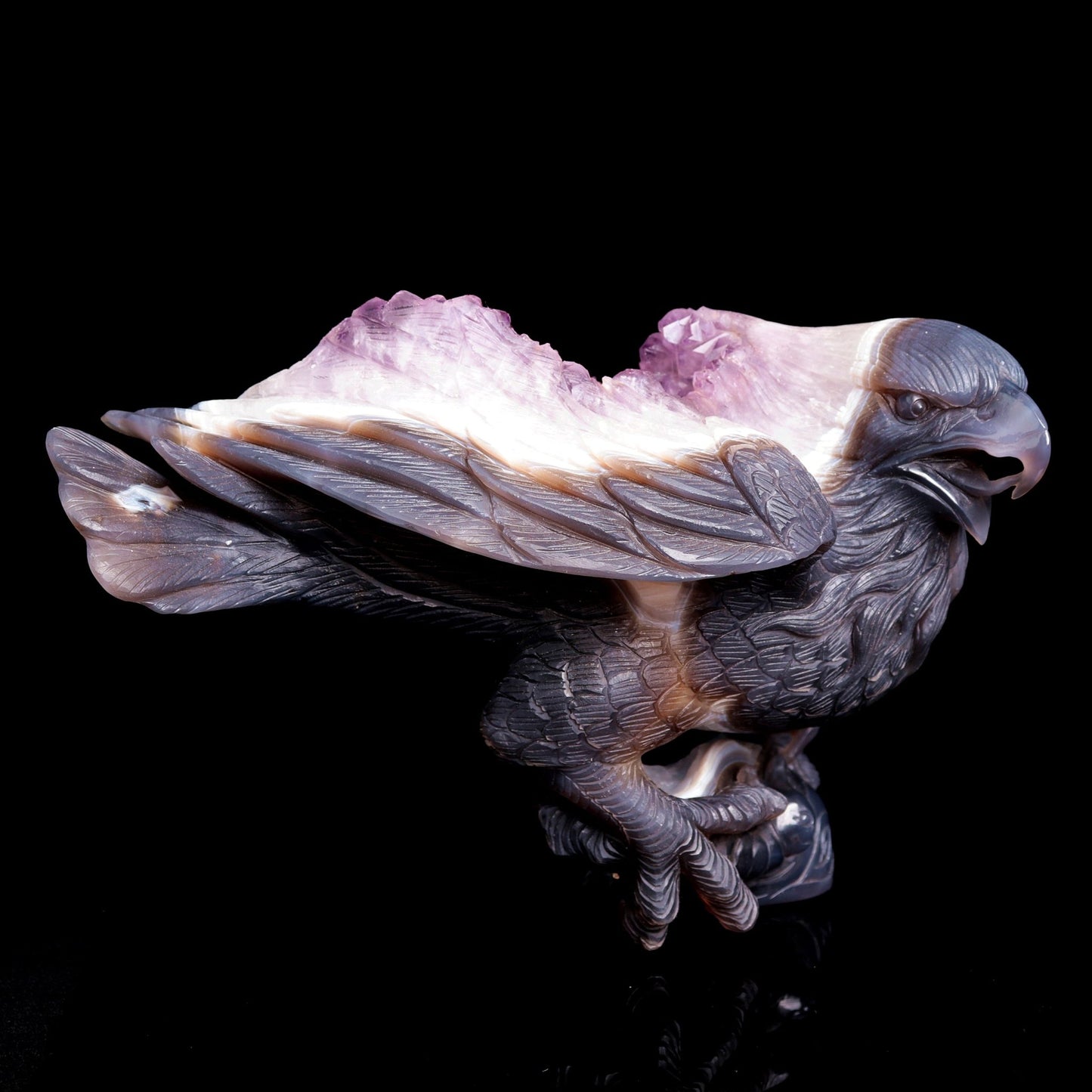 10" Amethyst Geode Agate Crystal Eagle Figurine Realistic Healing Quartz - crystaltreasure