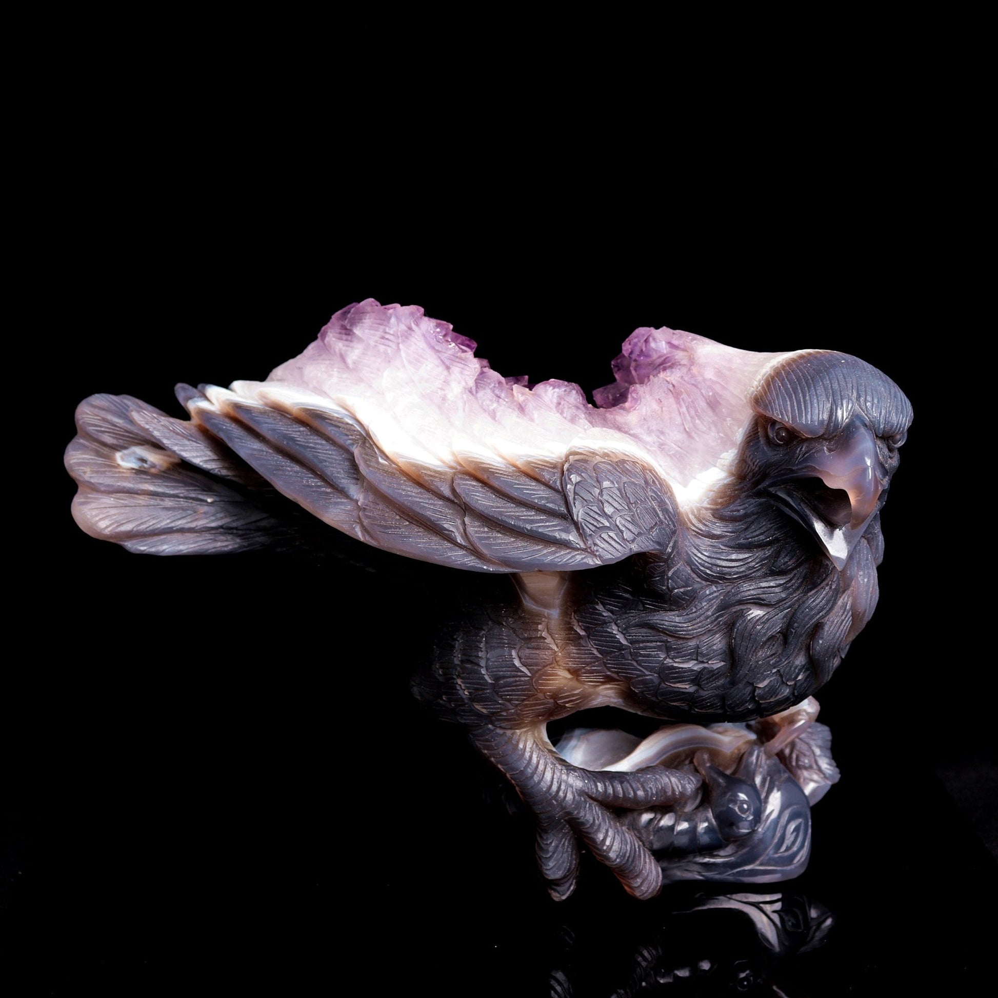 10" Amethyst Geode Agate Crystal Eagle Figurine Realistic Healing Quartz - crystaltreasure