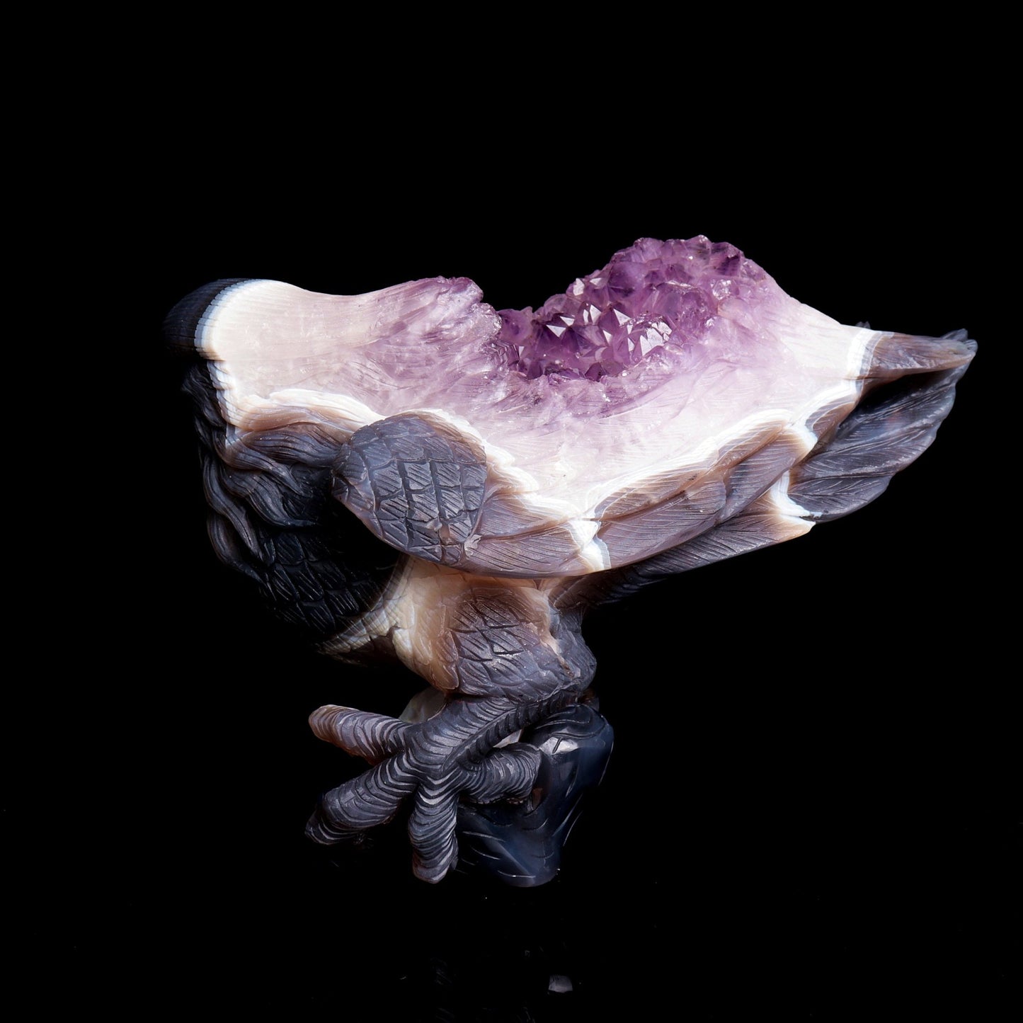 10" Amethyst Geode Agate Crystal Eagle Figurine Realistic Healing Quartz - crystaltreasure