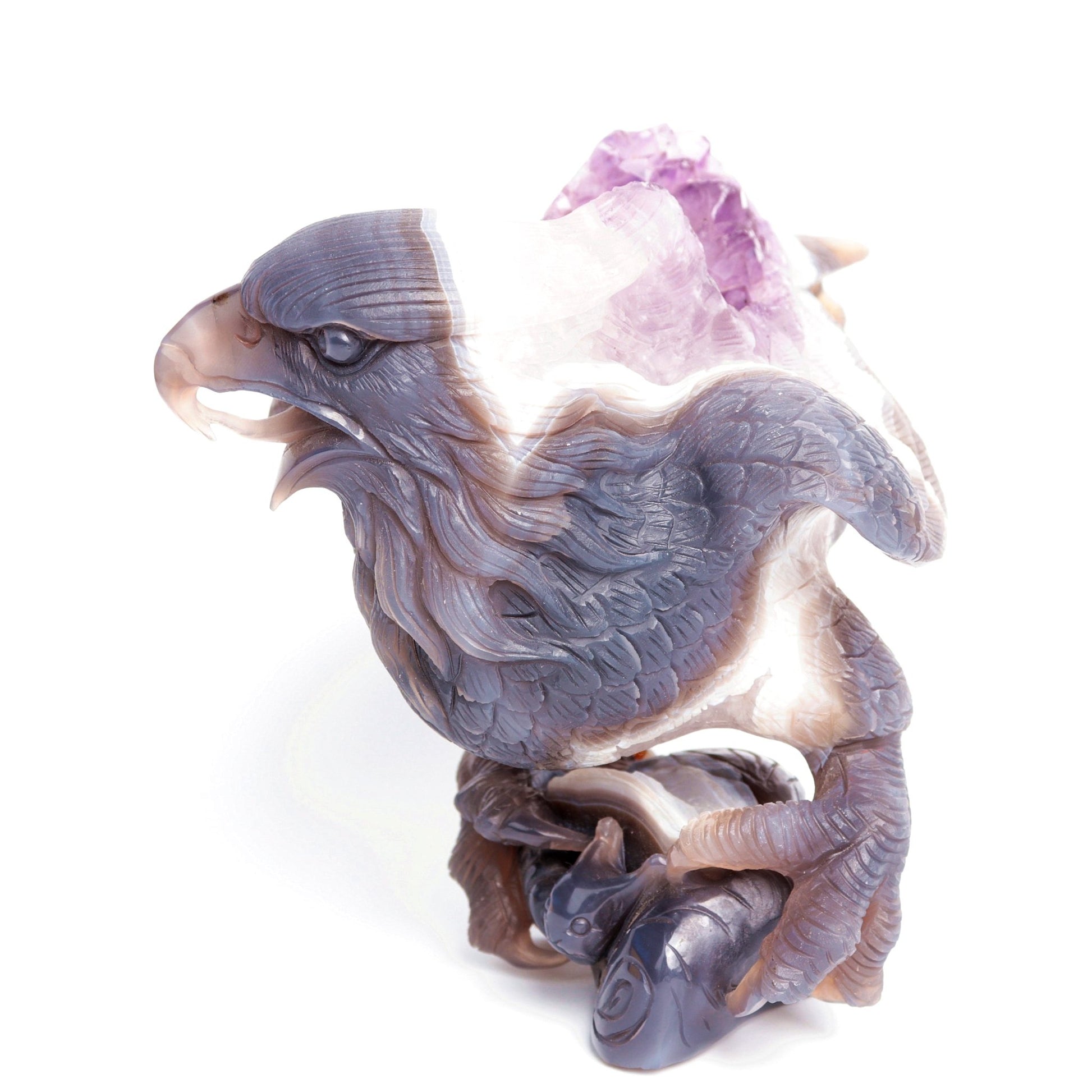 10" Amethyst Geode Agate Crystal Eagle Figurine Realistic Healing Quartz - crystaltreasure