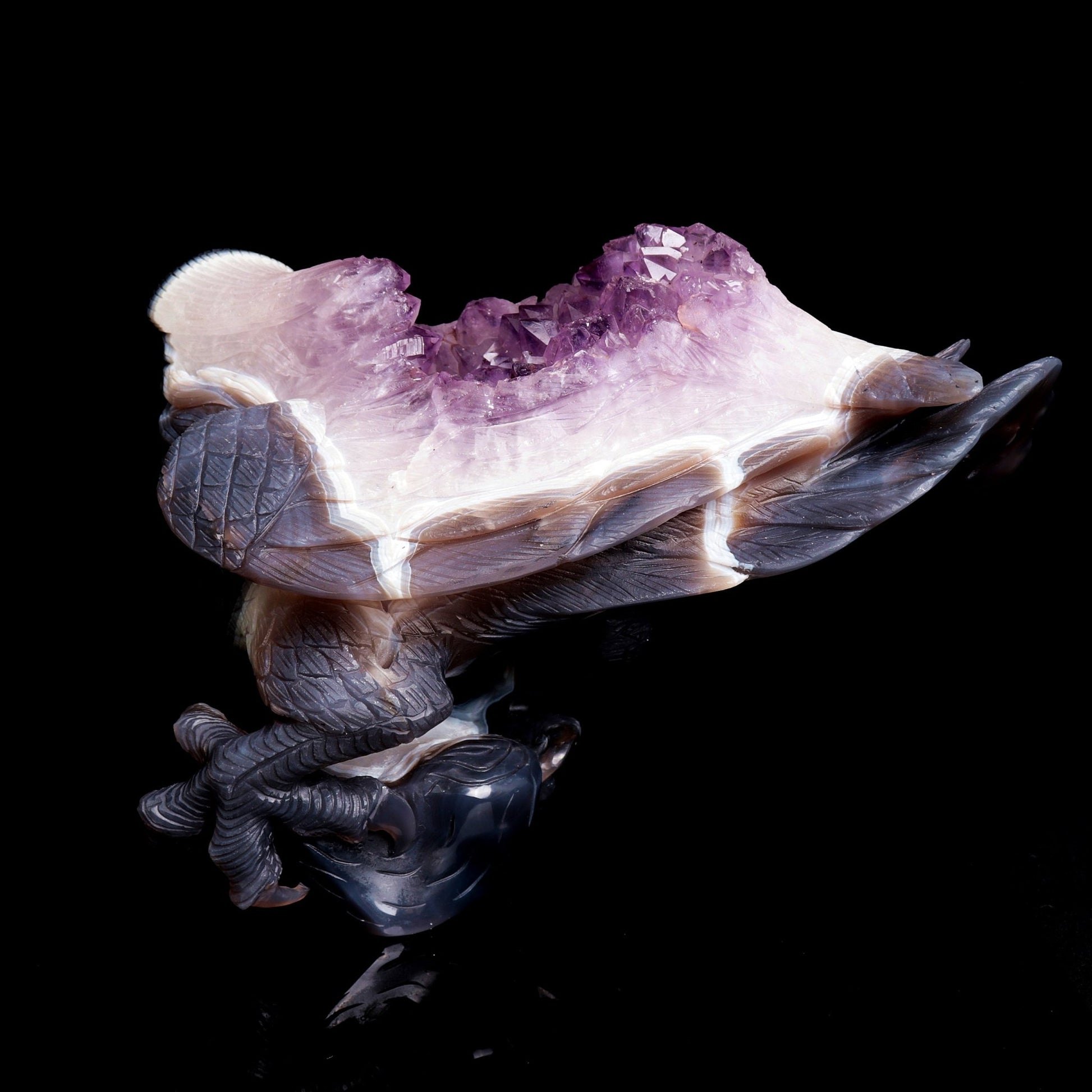 10" Amethyst Geode Agate Crystal Eagle Figurine Realistic Healing Quartz - crystaltreasure