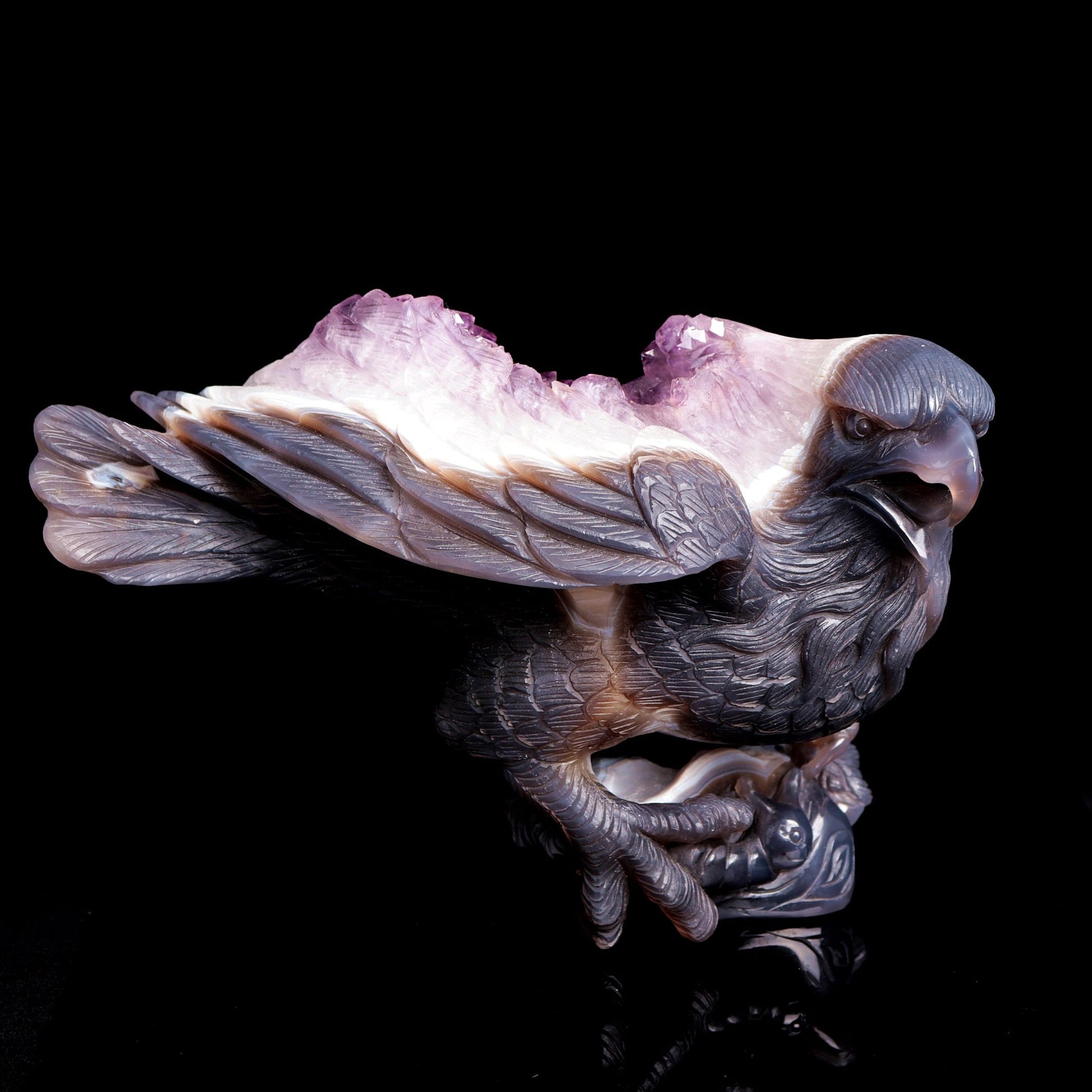 10" Amethyst Geode Agate Crystal Eagle Figurine Realistic Healing Quartz - crystaltreasure