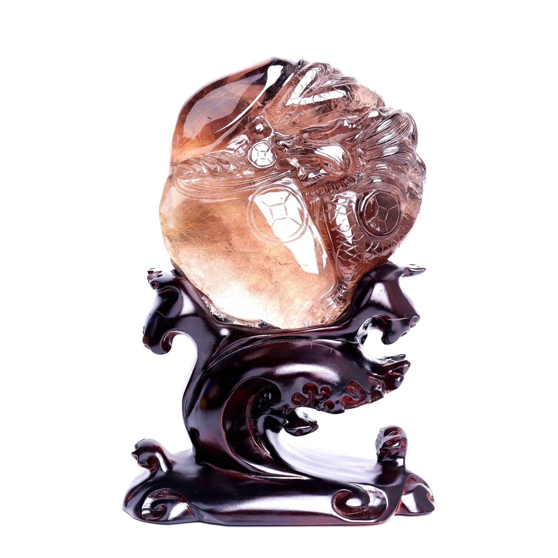 11" Gold Rutilated Smoking Quartz Crystal Dragon Garden Quartz Figurine Decor Gift - crystaltreasure