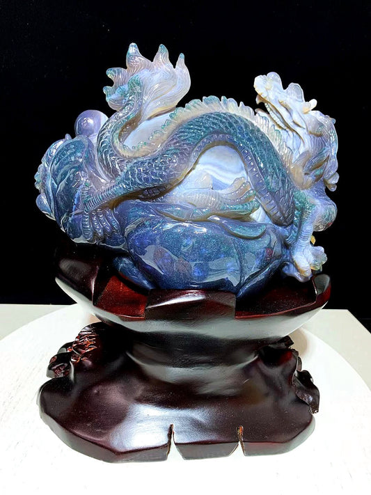 12" Agate Amethyst Geode Hand Carved Crystal Dragon Sphere Sculpture Quartz Collection - crystaltreasure