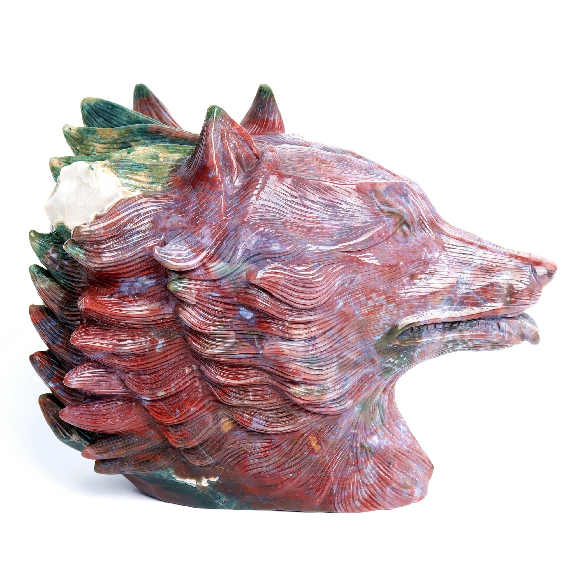 12.5LB HandCarved Ocean Japser Crystal Wolf head Cluster Geode Figurine Decor Gift - crystaltreasure