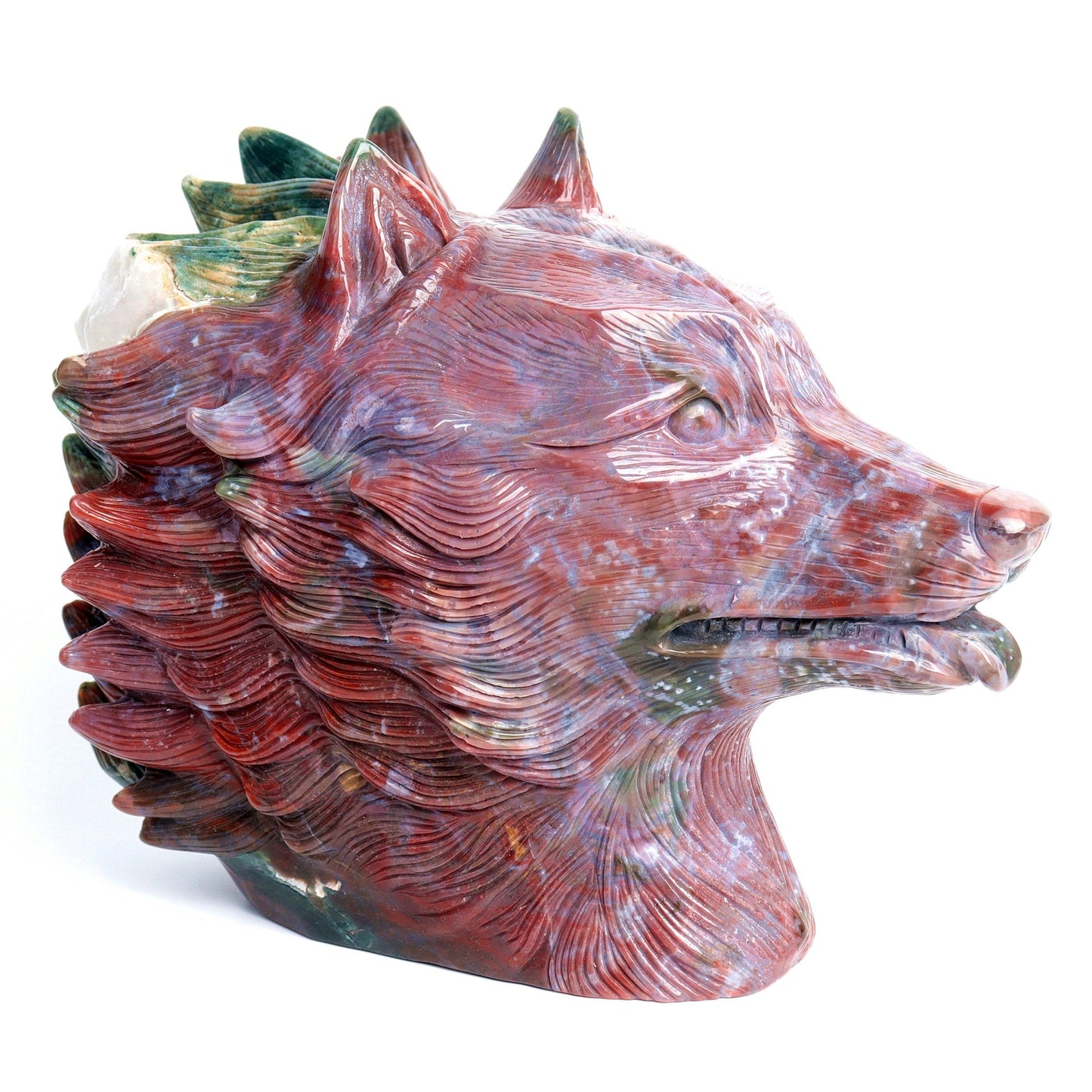 12.5LB HandCarved Ocean Japser Crystal Wolf head Cluster Geode Figurine Decor Gift - crystaltreasure