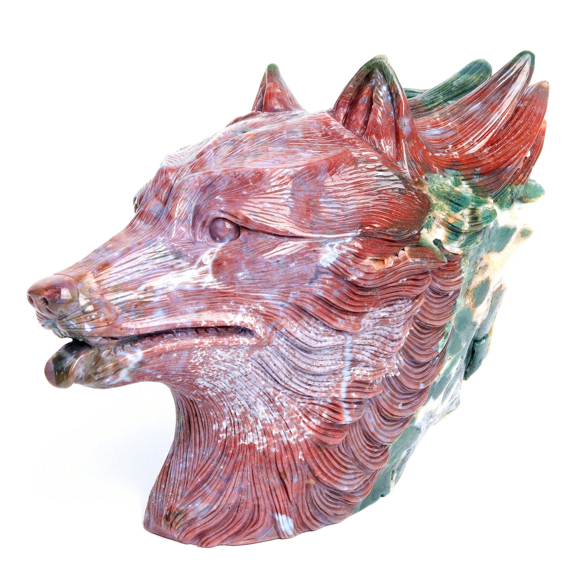 12.5LB HandCarved Ocean Japser Crystal Wolf head Cluster Geode Figurine Decor Gift - crystaltreasure