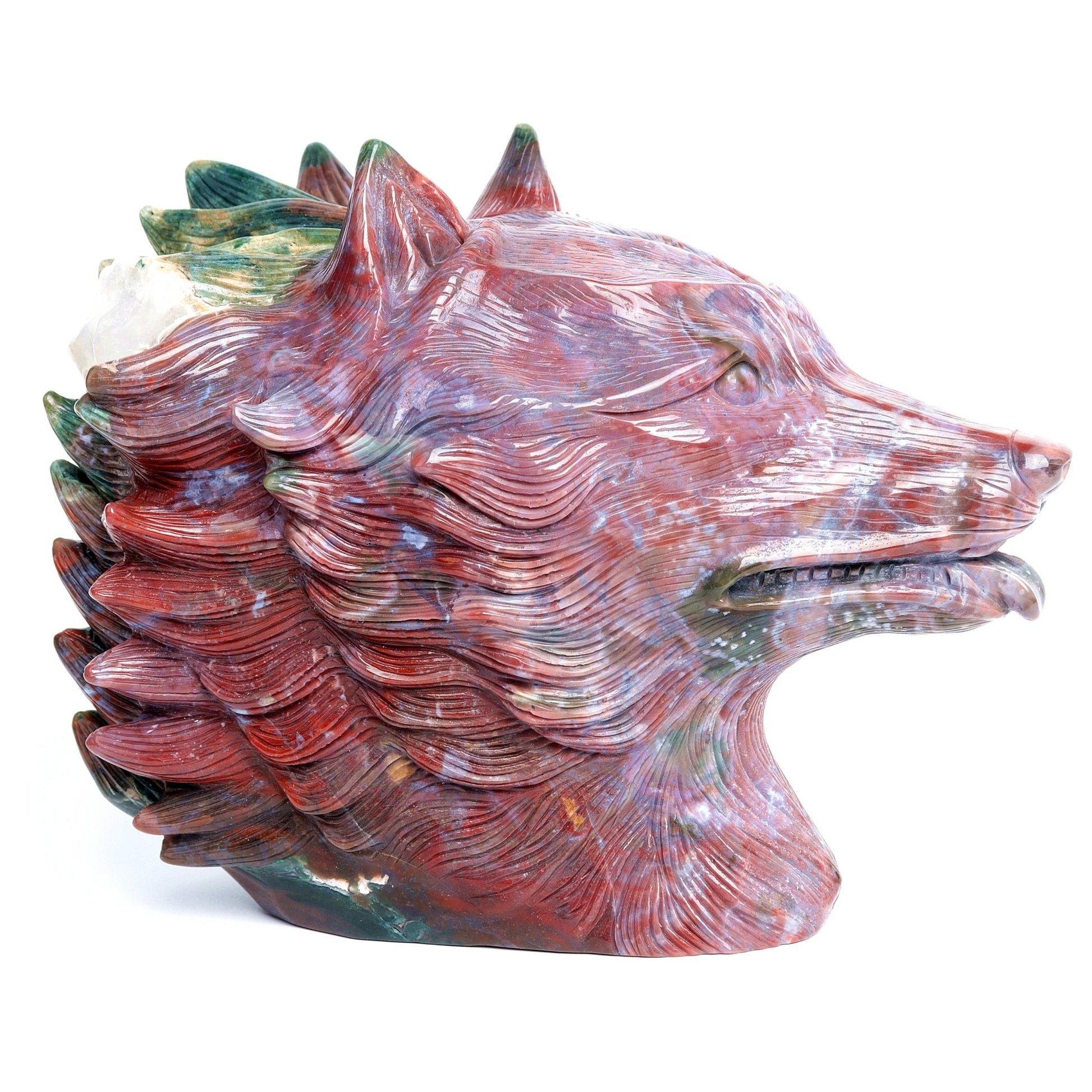 12.5LB HandCarved Ocean Japser Crystal Wolf head Cluster Geode Figurine Decor Gift - crystaltreasure