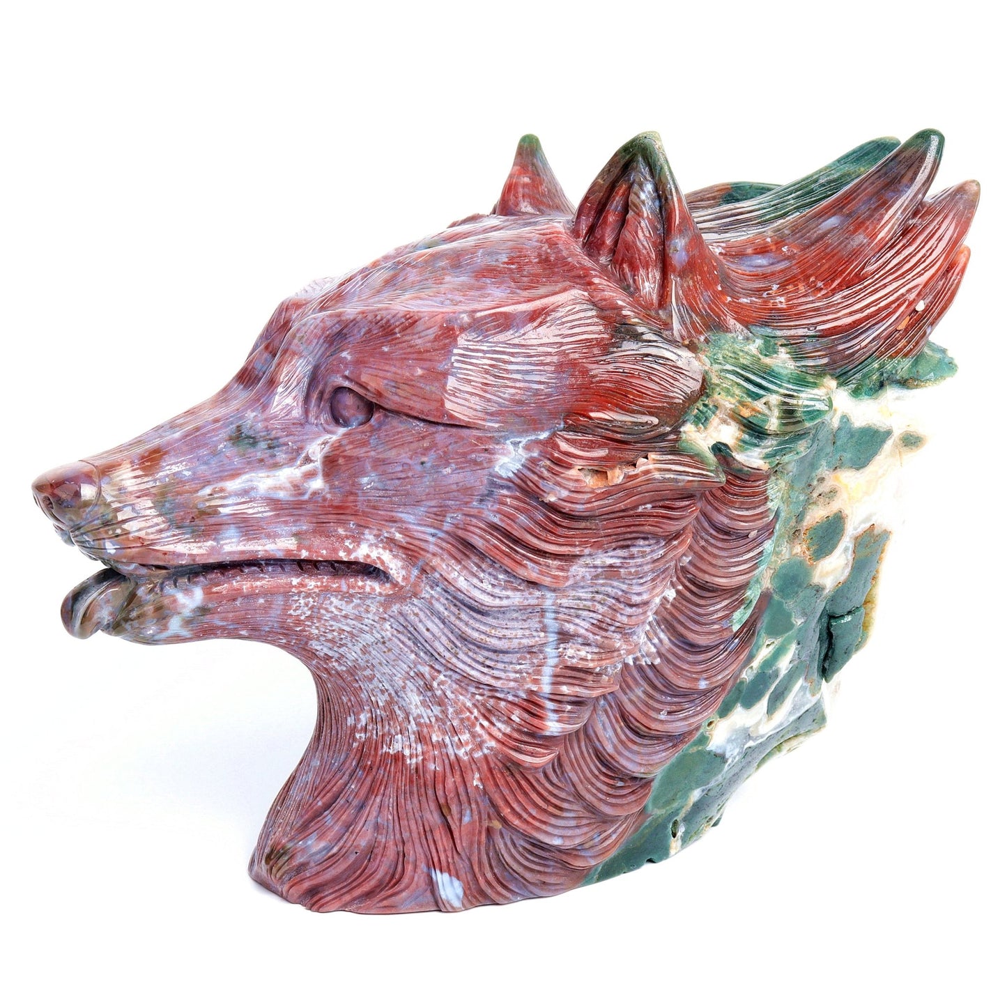 12.5LB HandCarved Ocean Japser Crystal Wolf head Cluster Geode Figurine Decor Gift - crystaltreasure