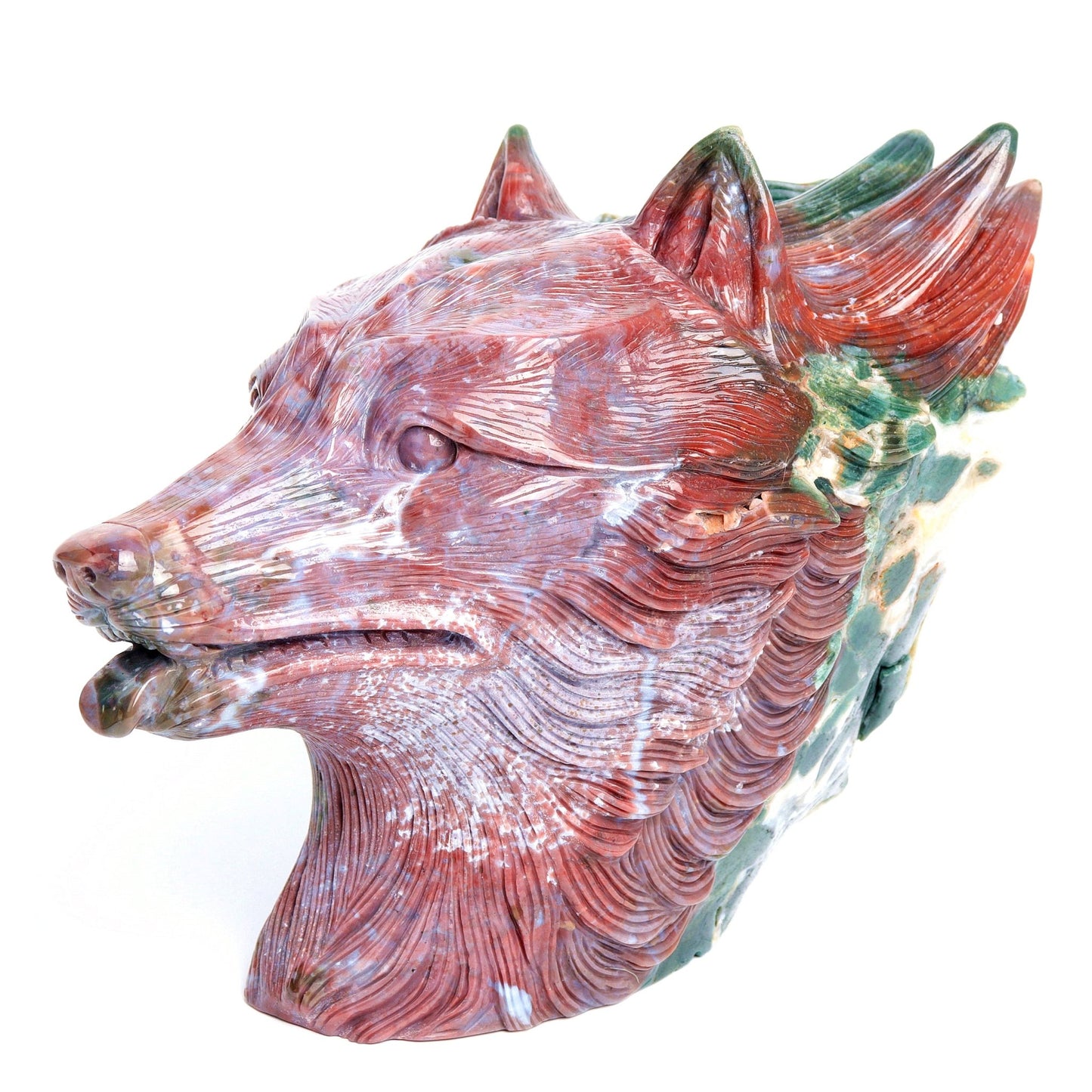 12.5LB HandCarved Ocean Japser Crystal Wolf head Cluster Geode Figurine Decor Gift - crystaltreasure