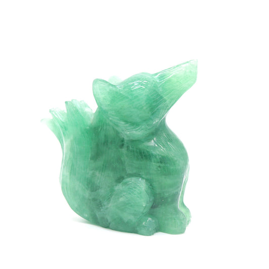 1.9lb HandCarved Green Fluorite Nine Tail Fox Crystal Healing Quartz Reiki - crystaltreasure