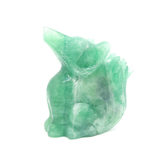 1.9lb HandCarved Green Fluorite Nine Tail Fox Crystal Healing Quartz Reiki - crystaltreasure