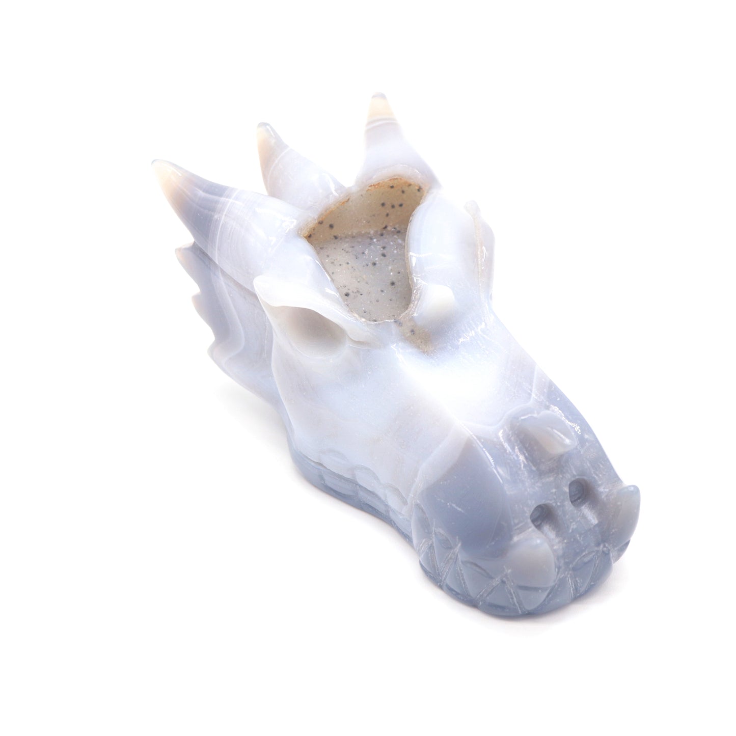 5.5" Agate Druzy Hand Carved Dragon Head Figurine Crystal Healing