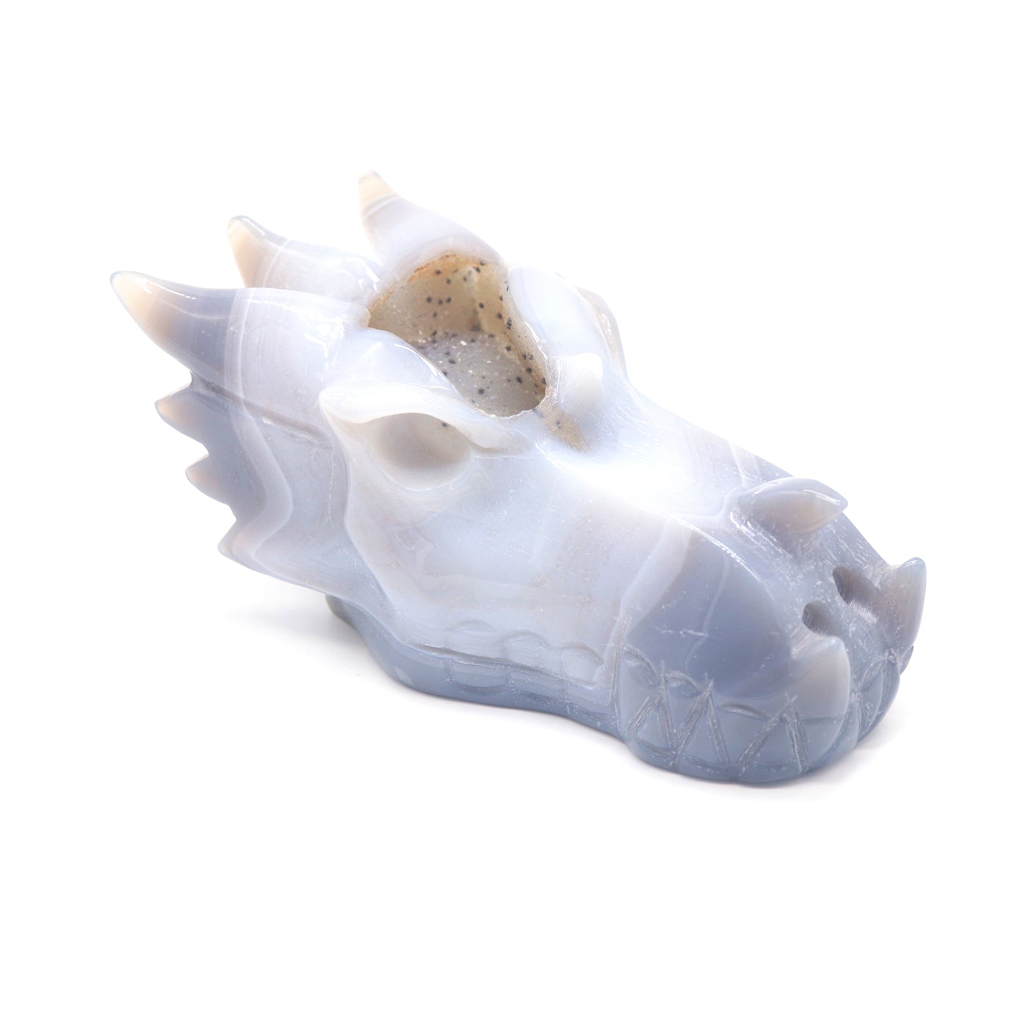 5.5" Agate Druzy Hand Carved Dragon Head Figurine Crystal Healing