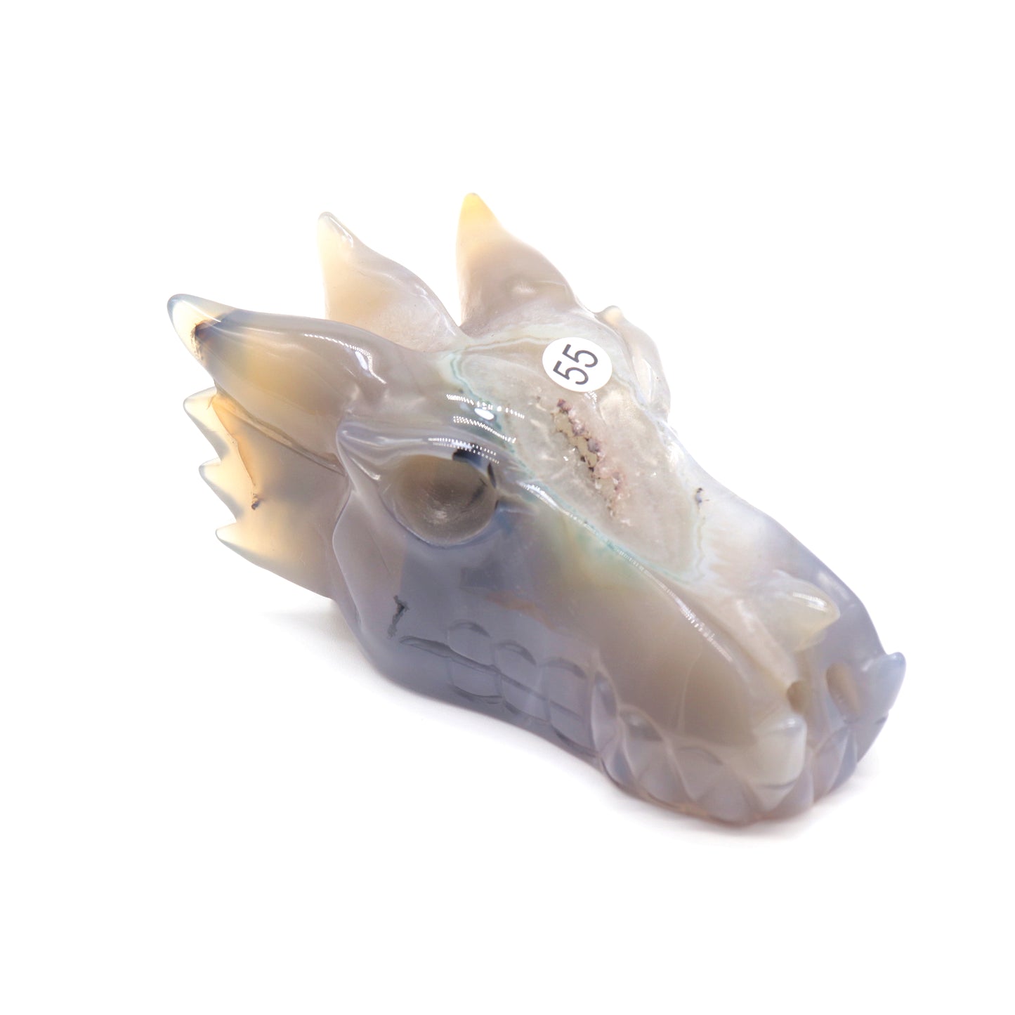 4.8" Agate Druzy Hand Carved Dragon Head Statue Crystal Healing