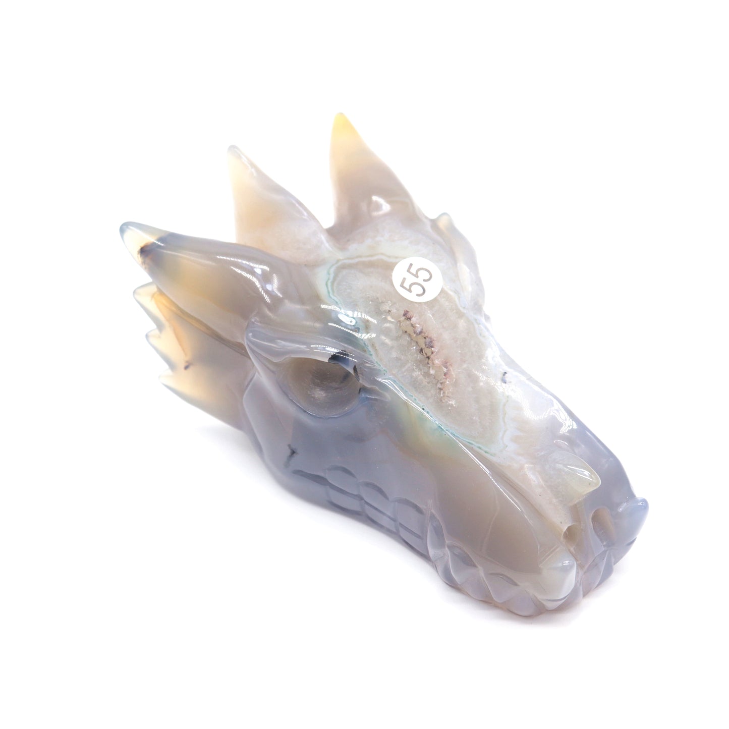 4.8" Agate Druzy Hand Carved Dragon Head Statue Crystal Healing