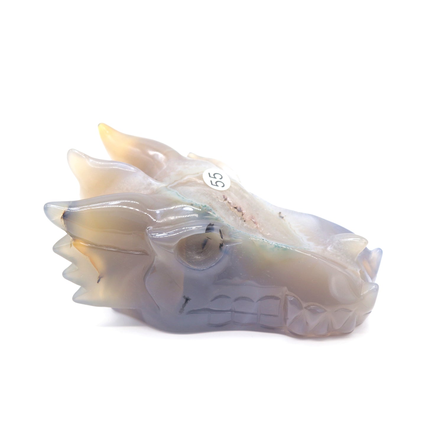 4.8" Agate Druzy Hand Carved Dragon Head Statue Crystal Healing