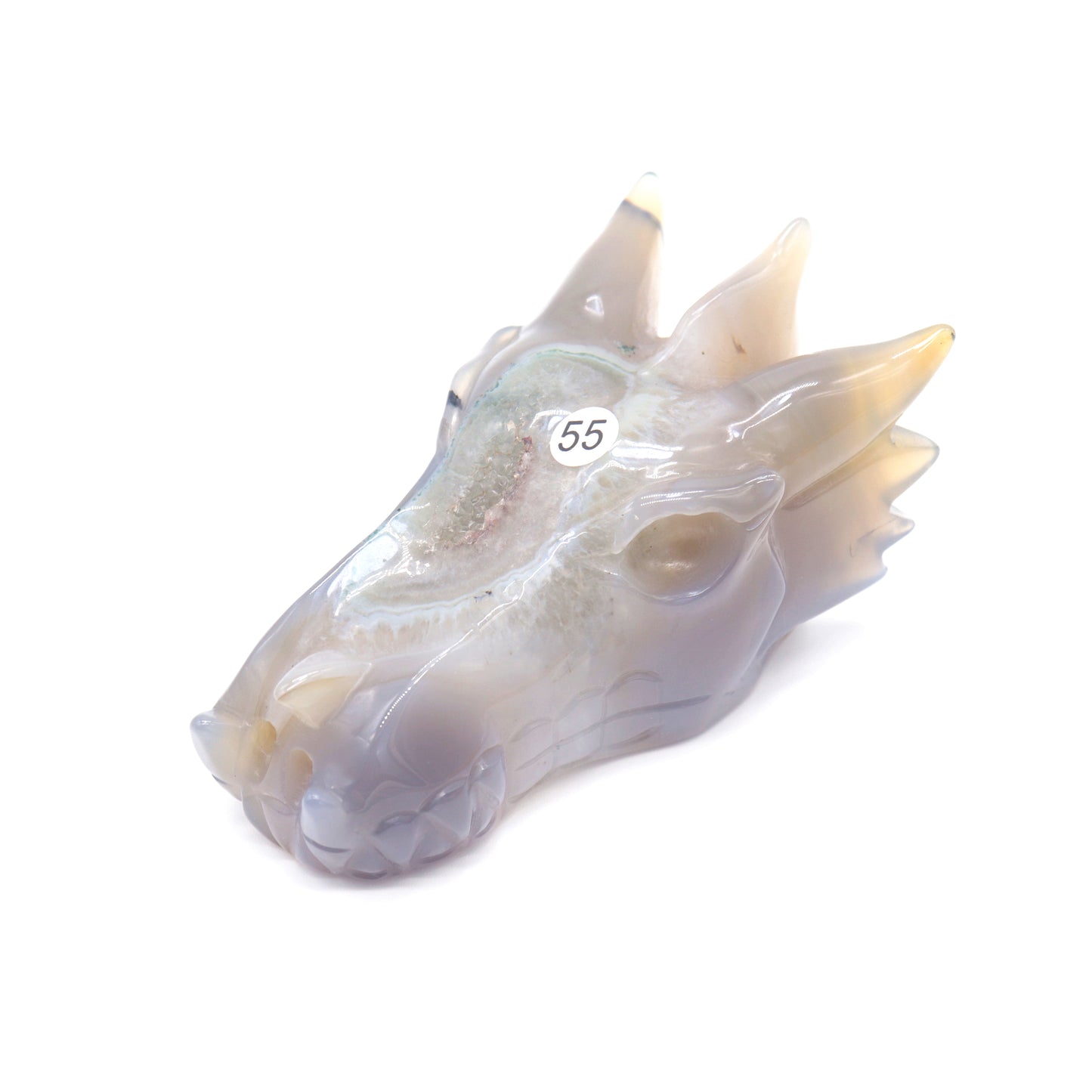 4.8" Agate Druzy Hand Carved Dragon Head Statue Crystal Healing