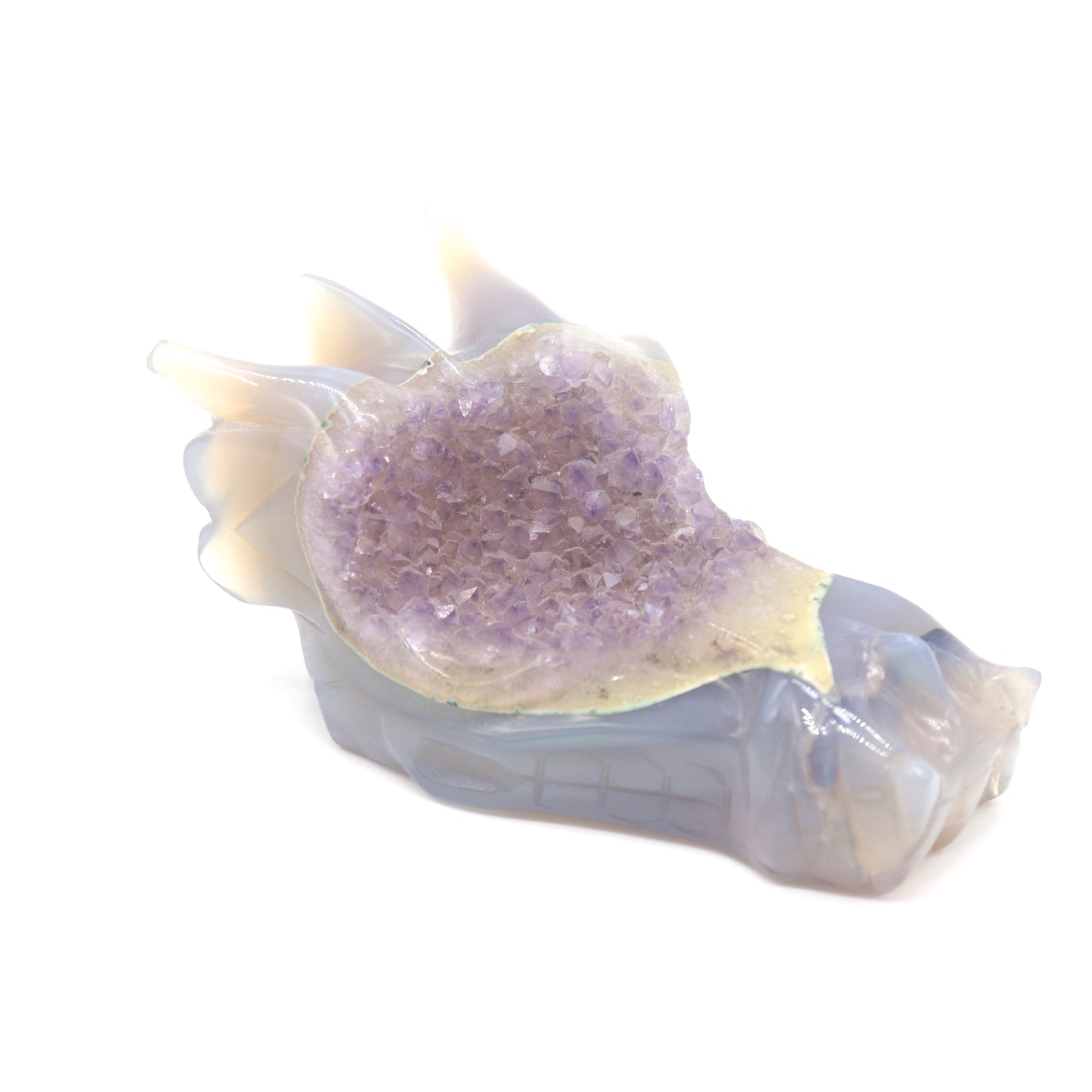 4.5" Druzy Agate Hand Carved Amethyst Dragon Head Figurine Crystal Healing