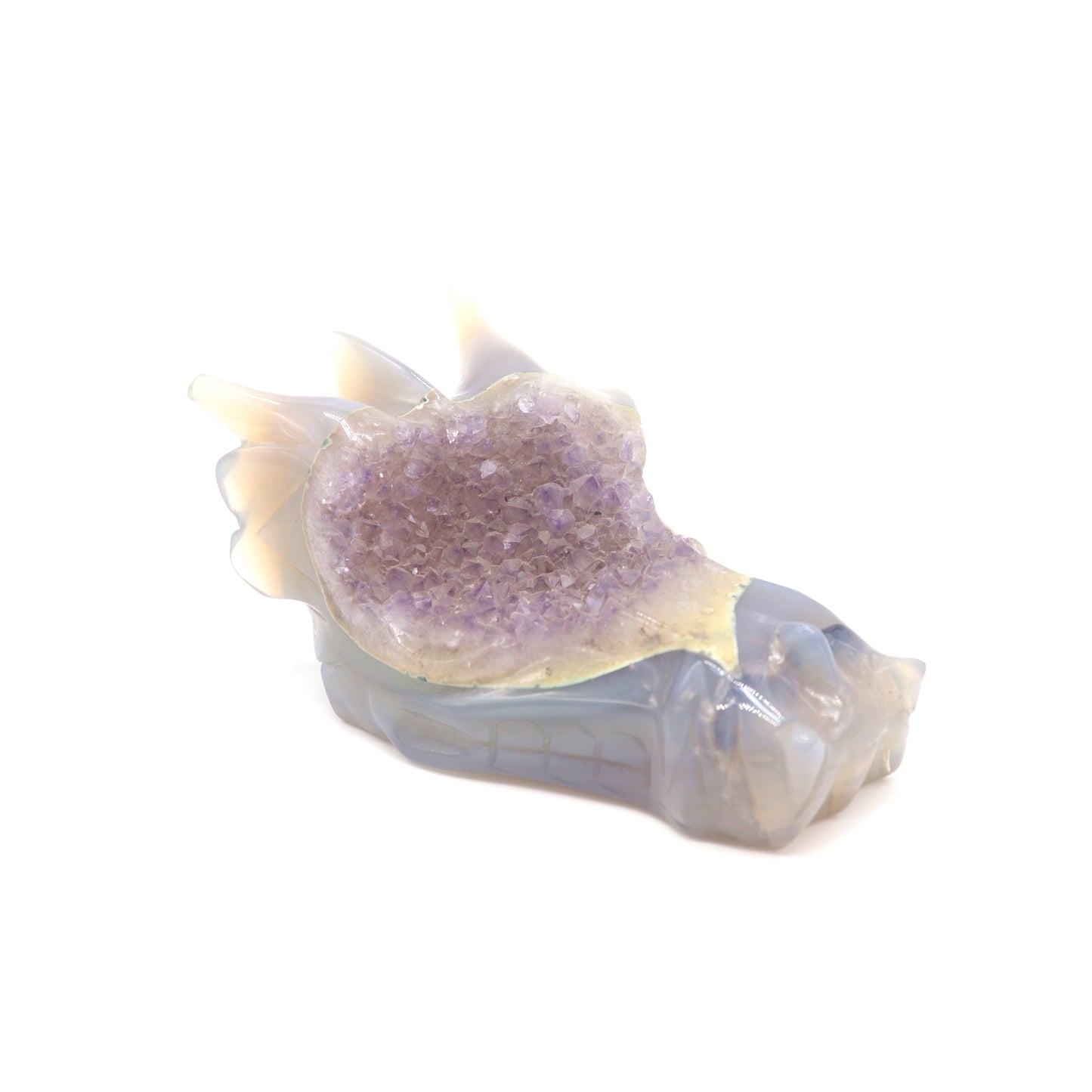 4.5" Druzy Agate Hand Carved Amethyst Dragon Head Figurine Crystal Healing