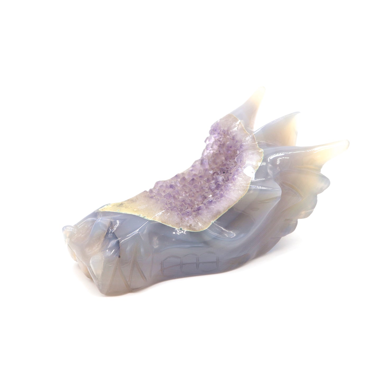 4.5" Druzy Agate Hand Carved Amethyst Dragon Head Figurine Crystal Healing