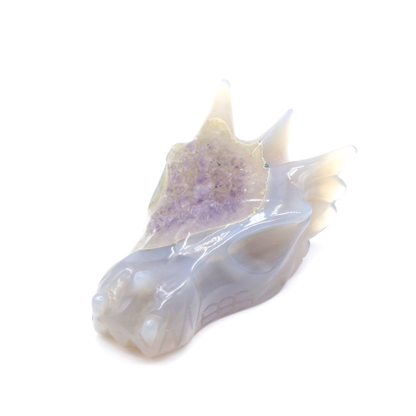 3.5" Hand Carved Druzy Agate Amethyst Dragon Head crystal Figurine