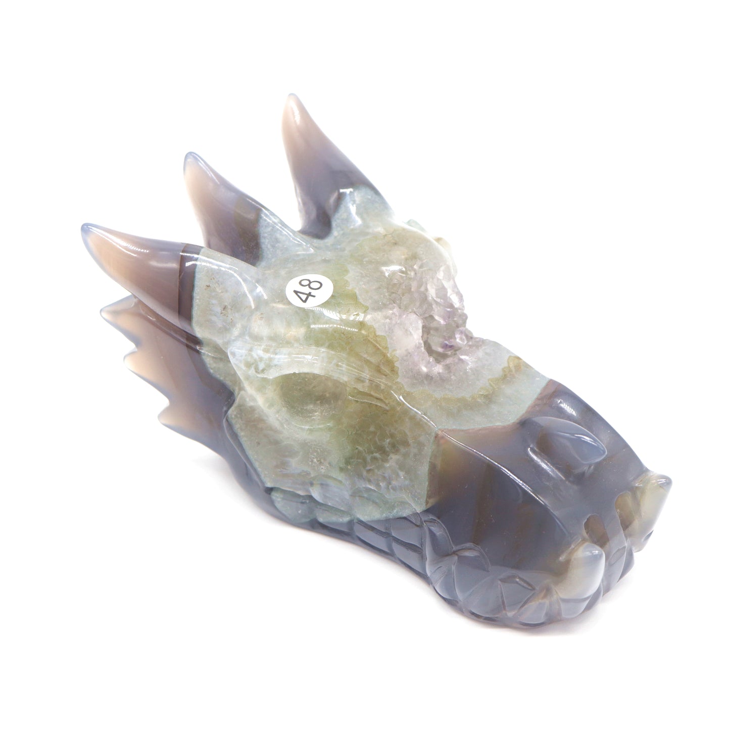 5.5" Hand Carved Druzy Agate Dragon Head Figurine Crystal Healing Reiki