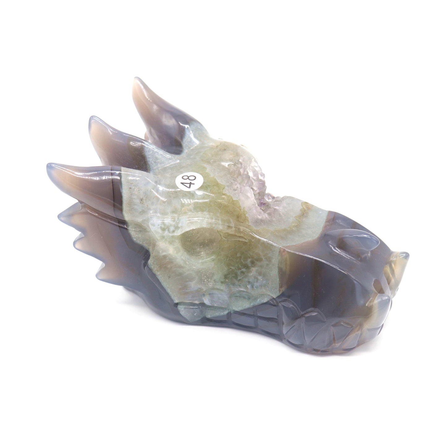 5.5" Hand Carved Druzy Agate Dragon Head Figurine Crystal Healing Reiki