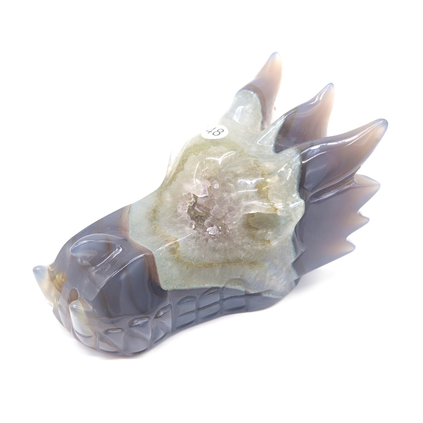 5.5" Hand Carved Druzy Agate Dragon Head Figurine Crystal Healing Reiki